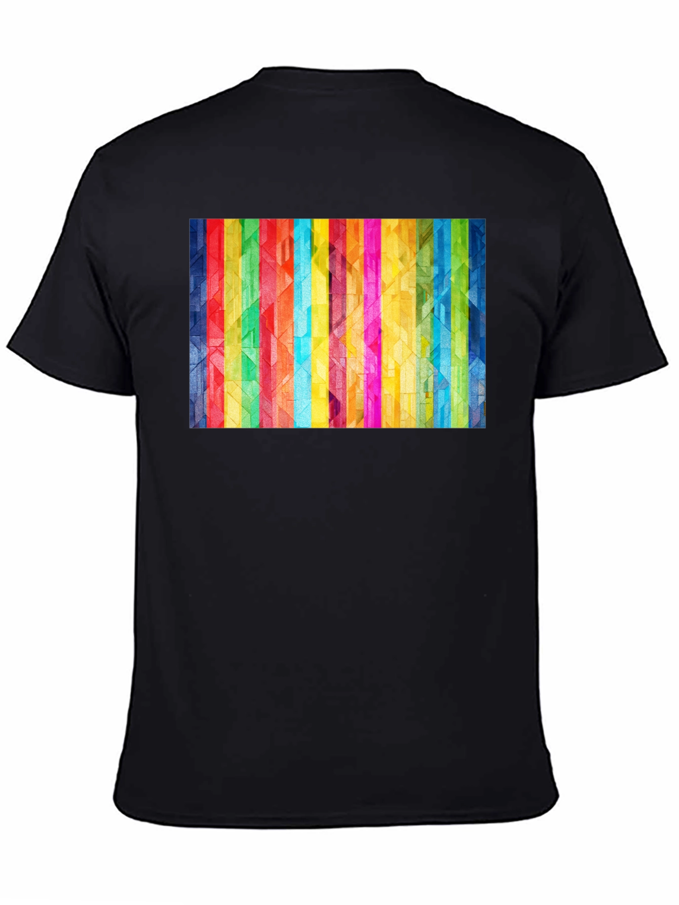 Black Geometric Rainbow Stripe Graphic Tee view 4