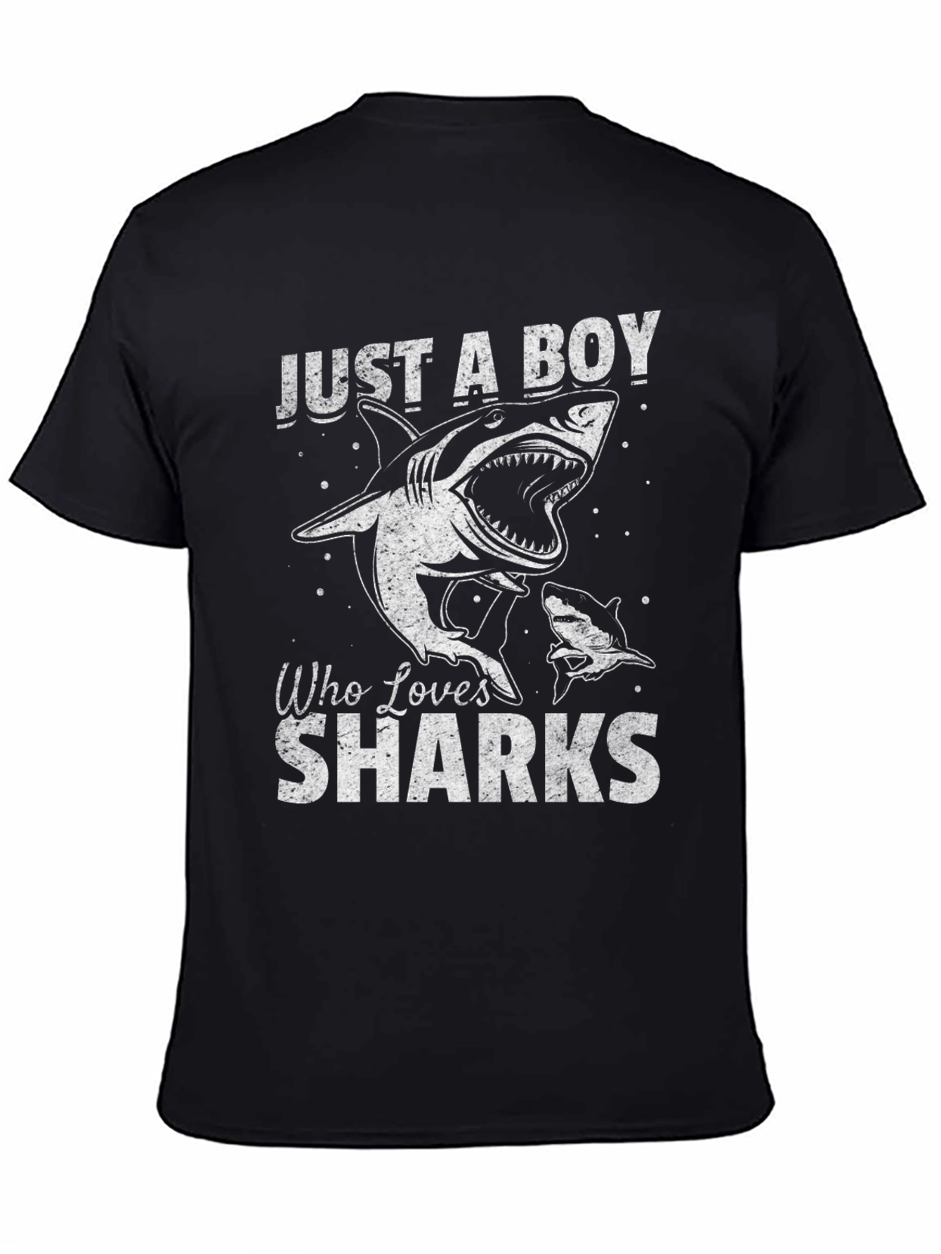 Black Just A Boy Who Loves Sharks T-Shirt view 4