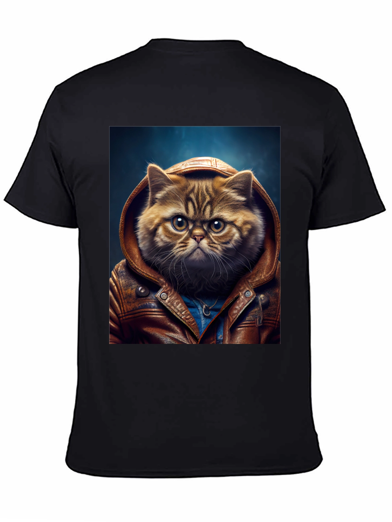 Black Cat in Leather Jacket Graphic T-Shirt view 4