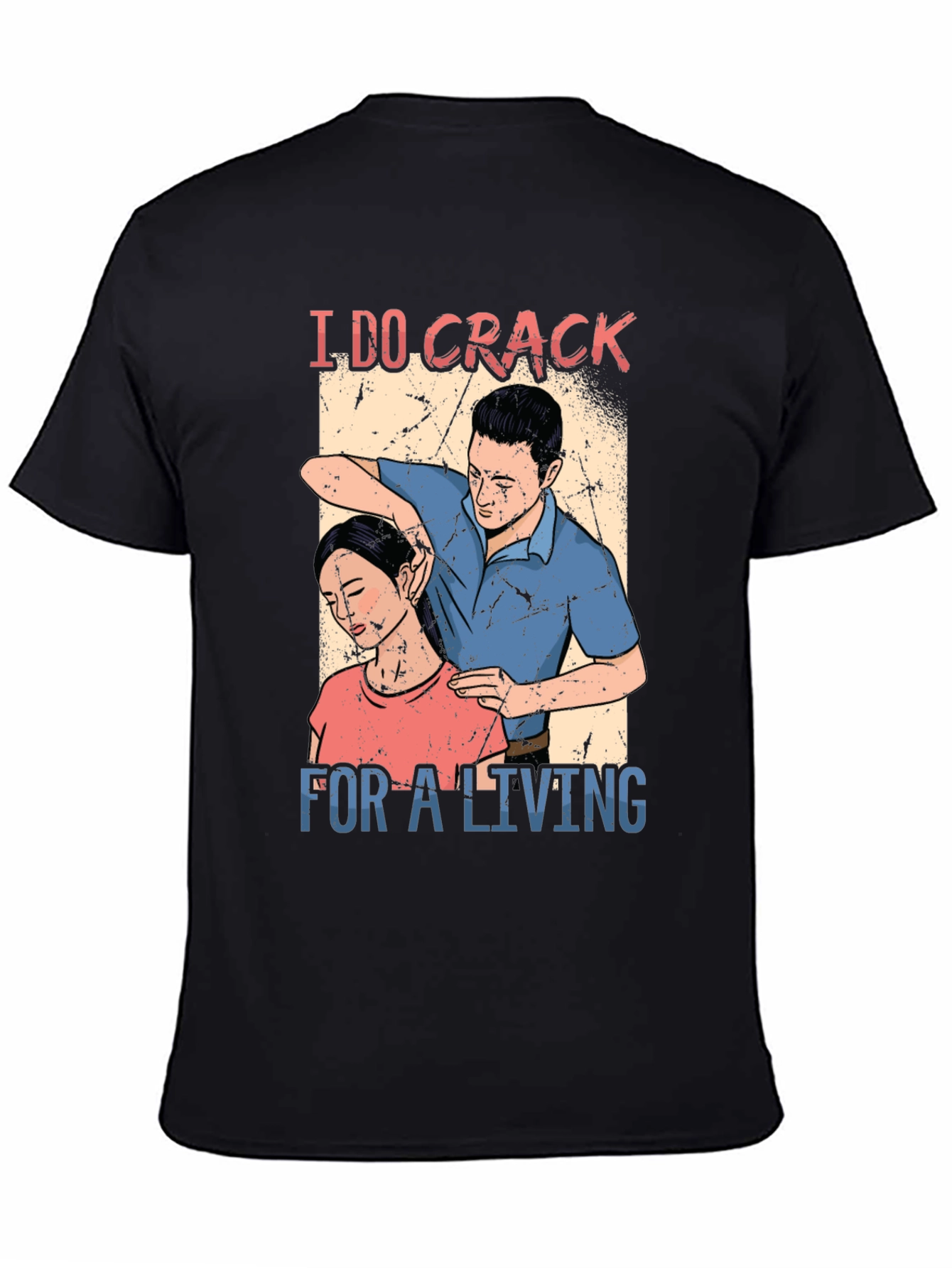 Black Chiropractor 'I DO CRACK' Black T-Shirt view 4