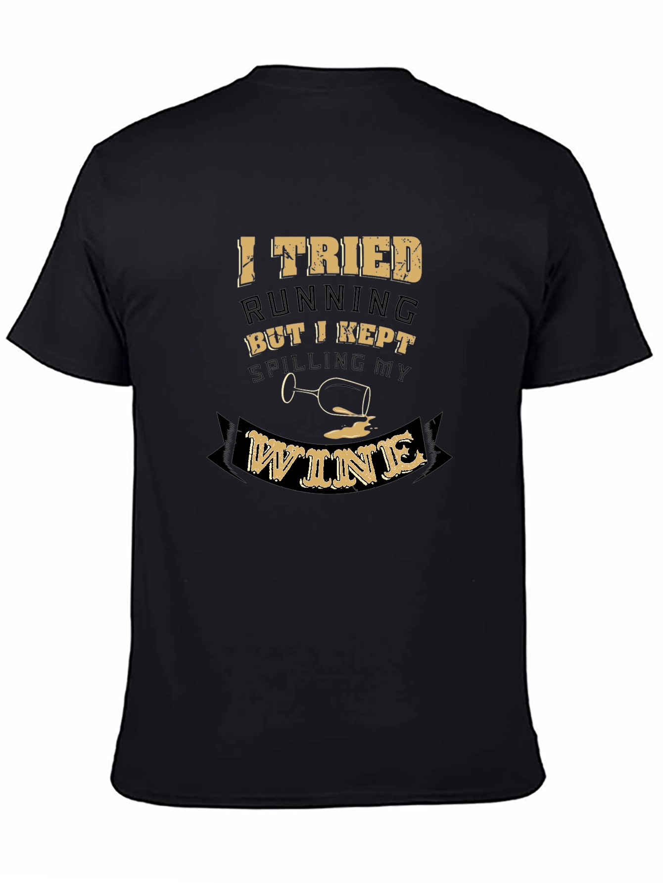 Black Funny Wine Lover T-Shirt - Spilling Wine While Running view 4