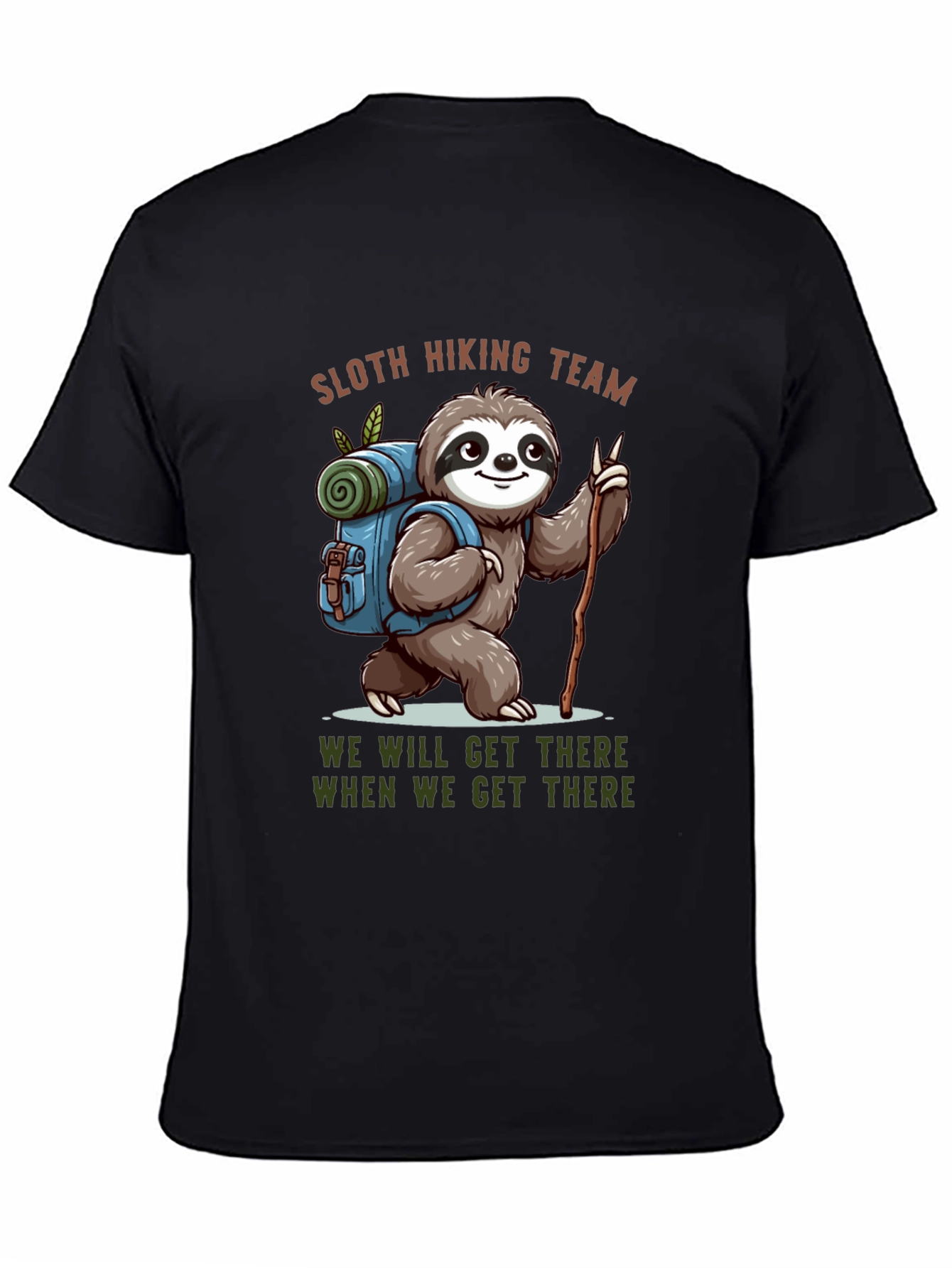 Black Sloth Hiking Team Black T-Shirt view 4