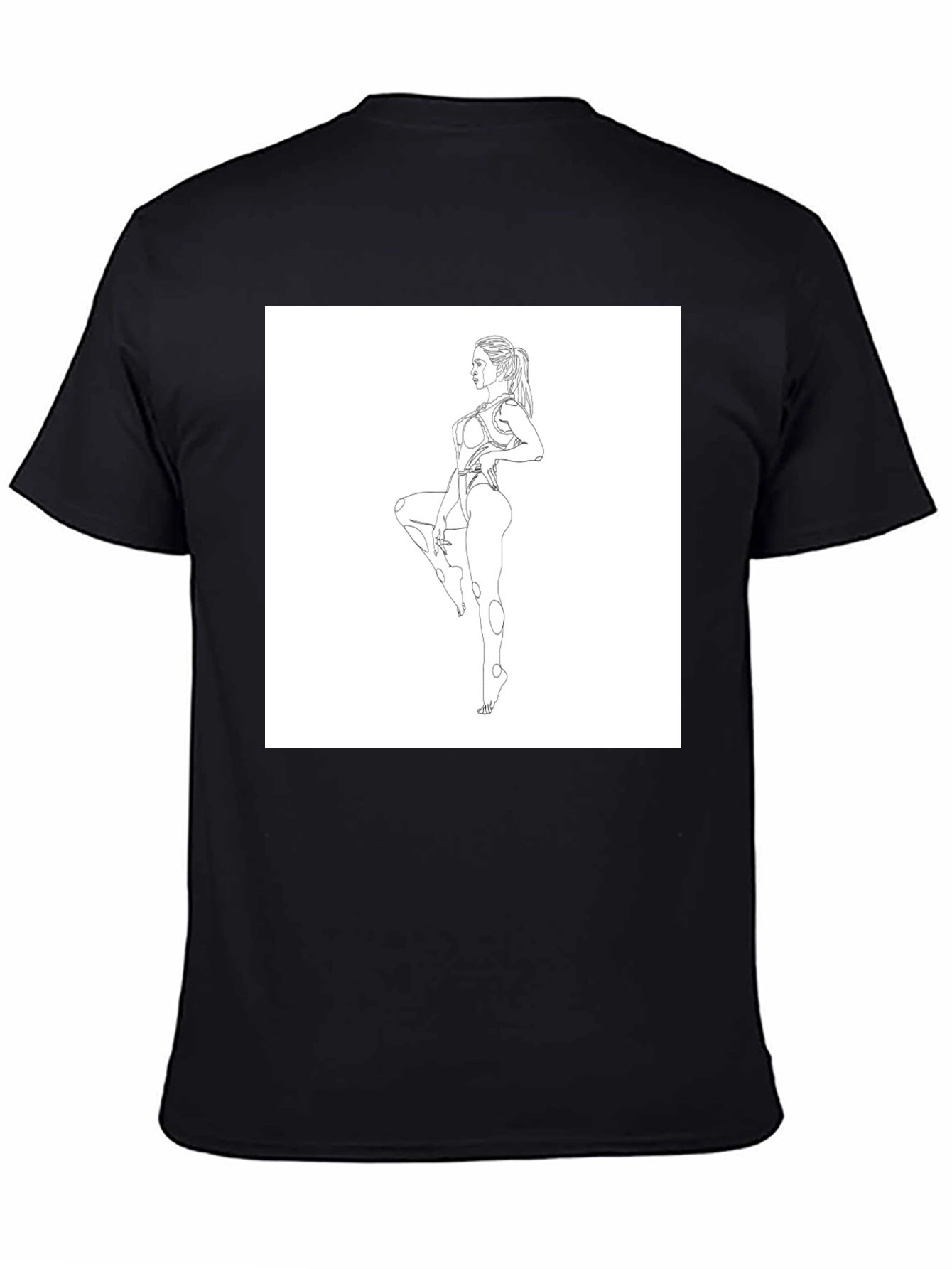 Black Line Art Woman Black T-Shirt view 4