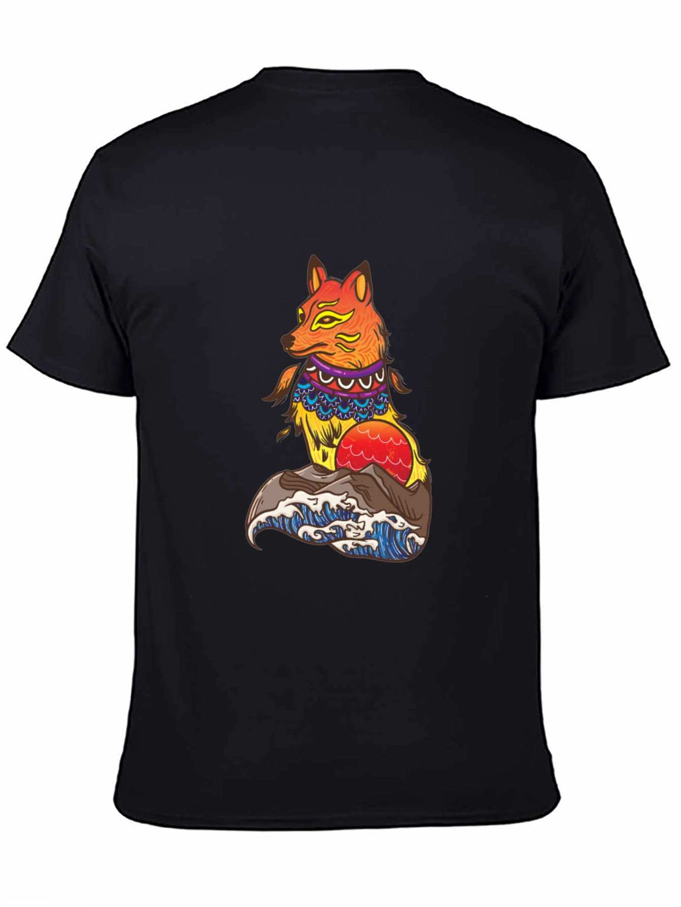 Black Fox Waves Graphic Tee - Black Unisex T-Shirt view 4