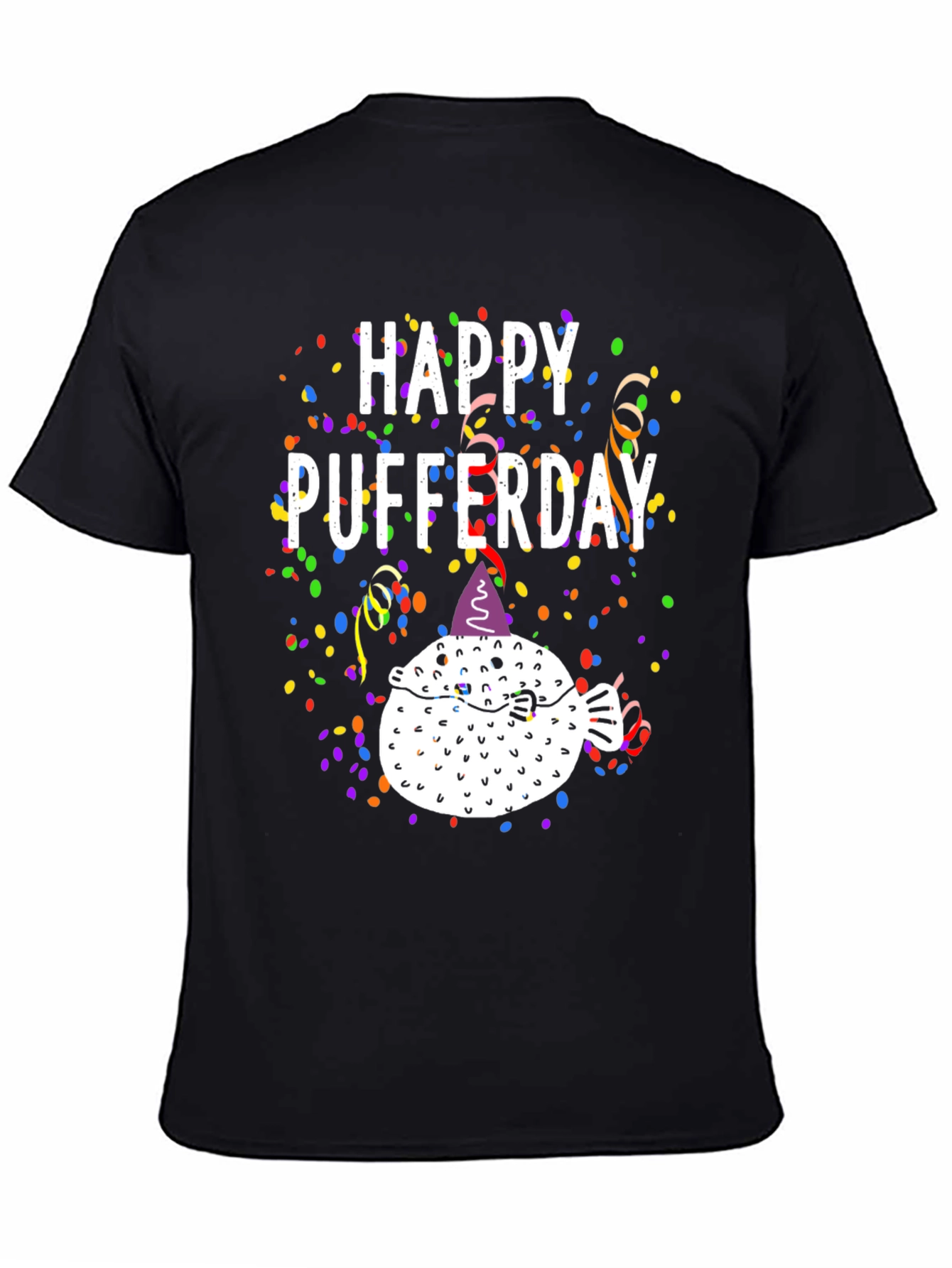 Black Happy Pufferday T-Shirt - Funny Pufferfish Birthday Tee view 4