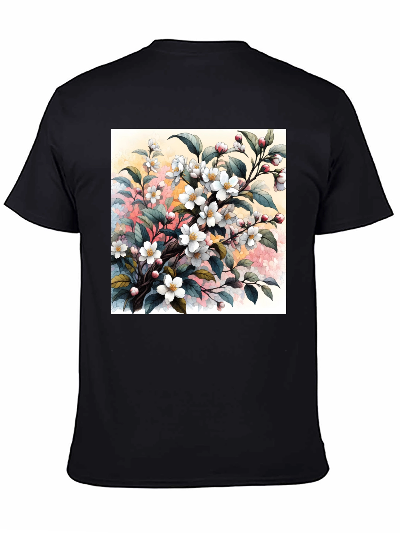 Black Floral Blossom T-Shirt - Artistic Botanical Design view 4