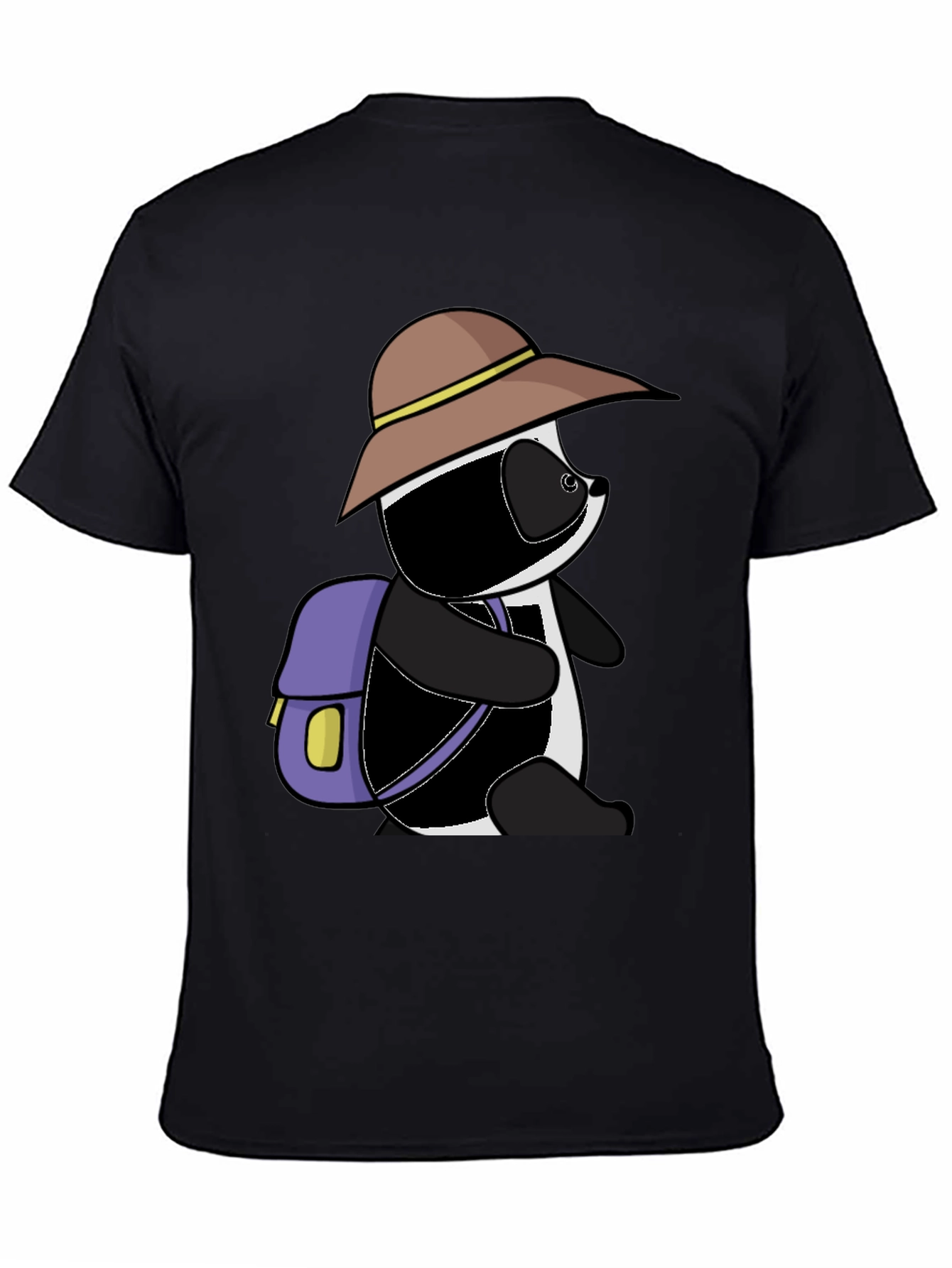 Black Cartoon Panda Bear Hiking T-Shirt view 4