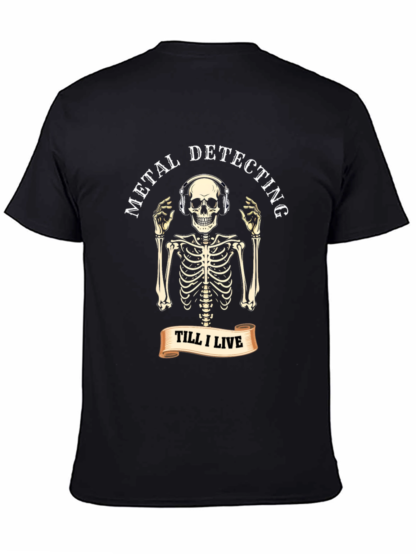 Black Metal Detecting Skeleton T-Shirt view 4
