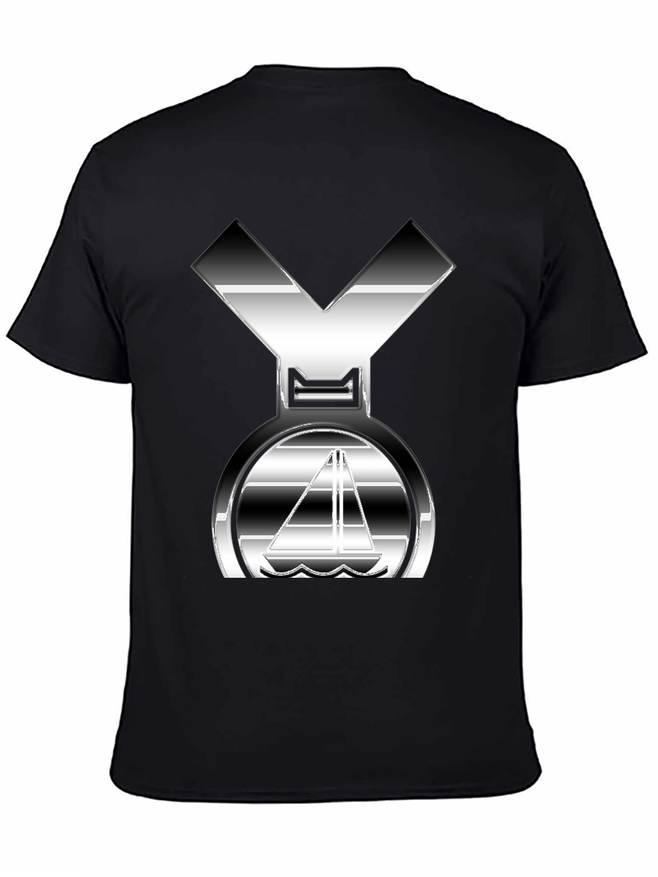 Black Sleek Silver Boat Graphic Black T-Shirt view 4