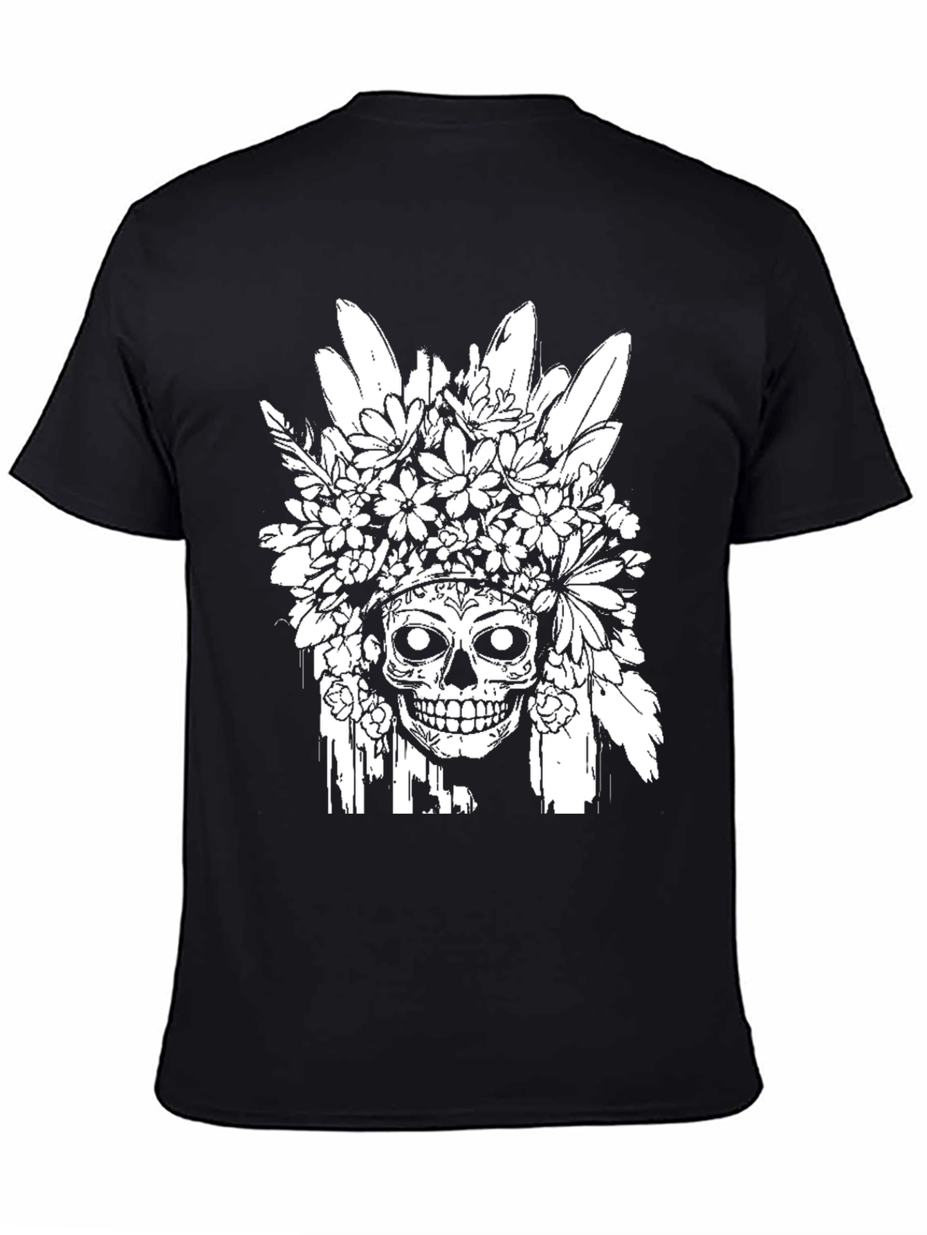 Black Floral Skull Graphic T-Shirt - Black view 4