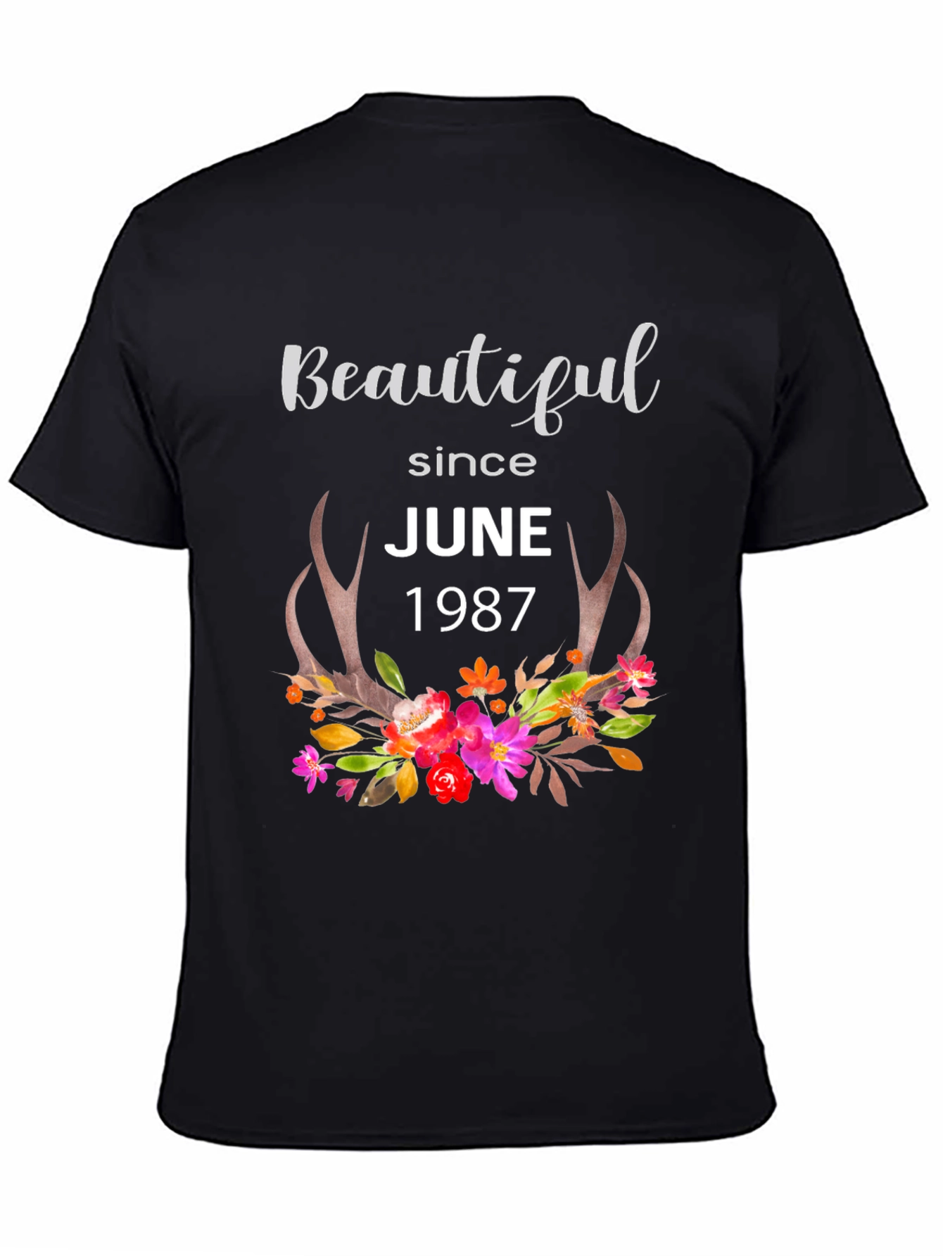 Black Beautiful Since June 1987 Floral T-Shirt view 4