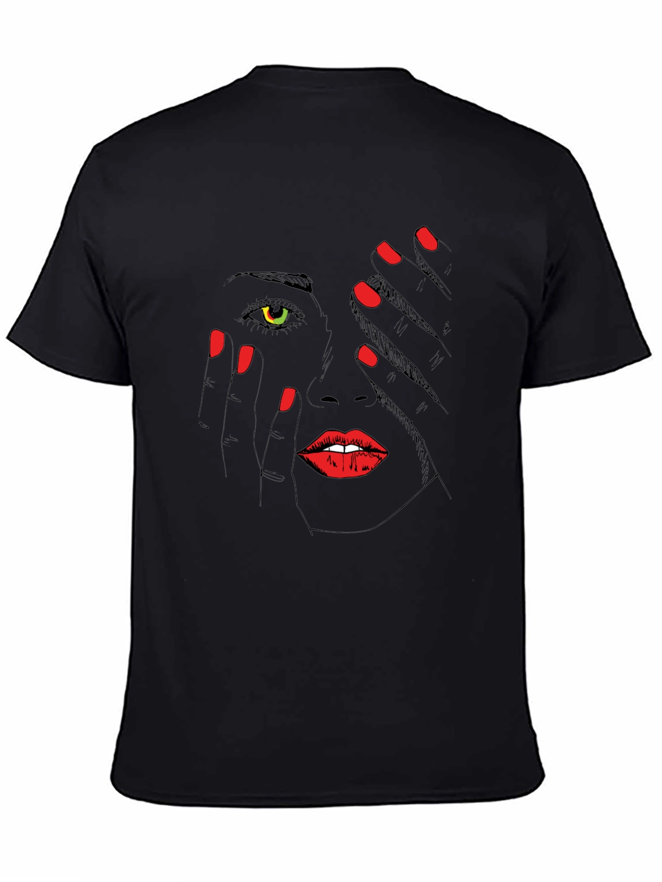 Black Graphic Print T-Shirt: Mysterious Woman Tee view 4