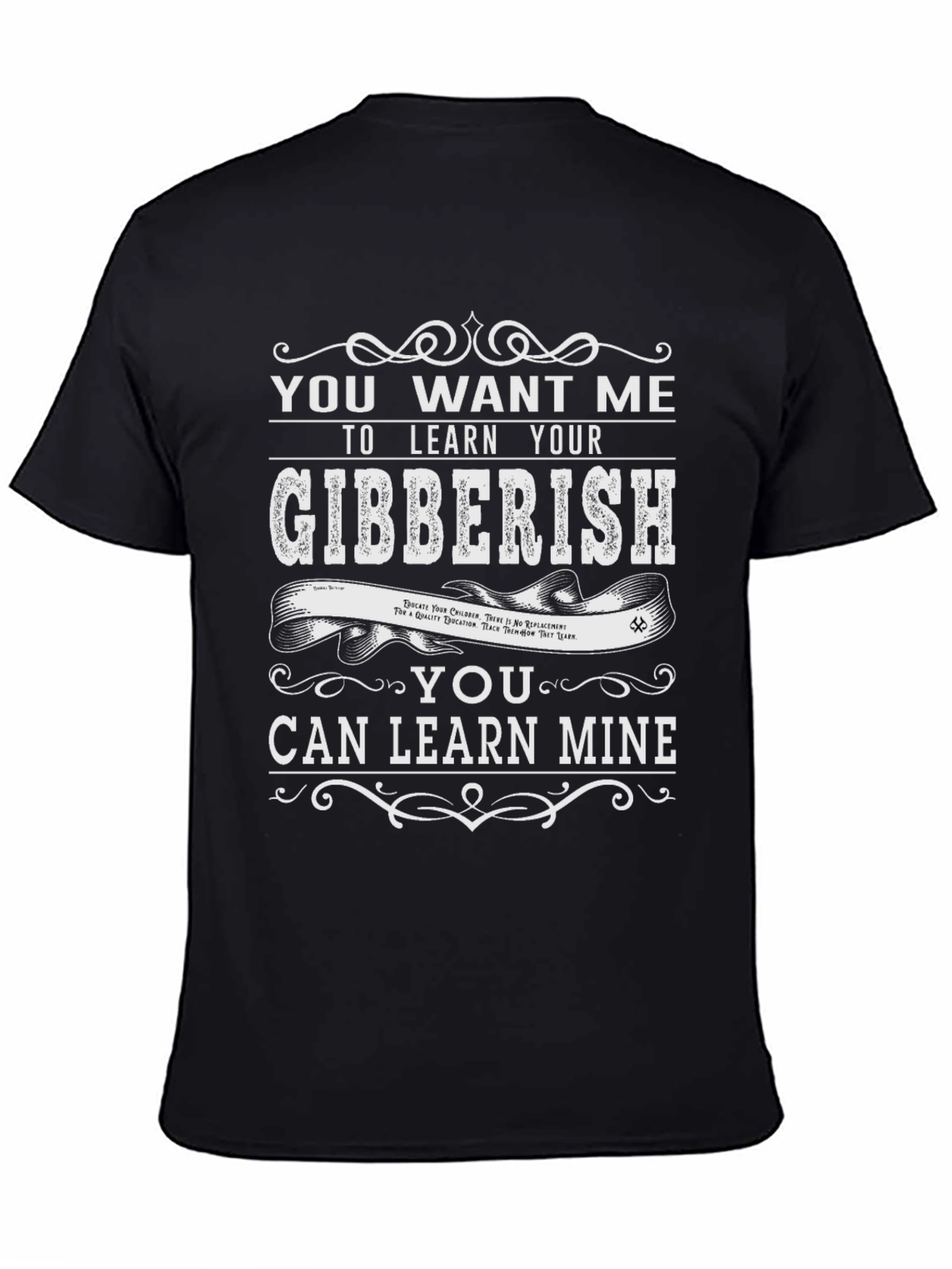 Black Learn Your Gibberish Funny Graphic Tee view 4