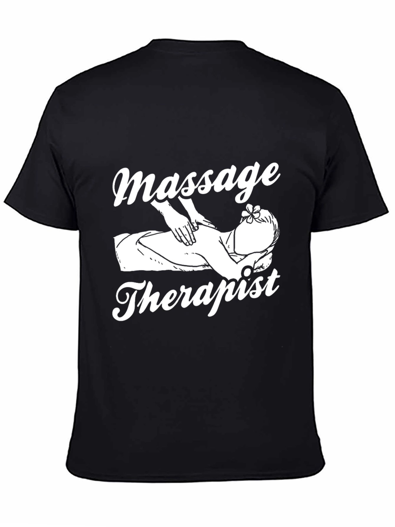 Black Massage Therapist Graphic T-Shirt, Black Cotton Tee view 4