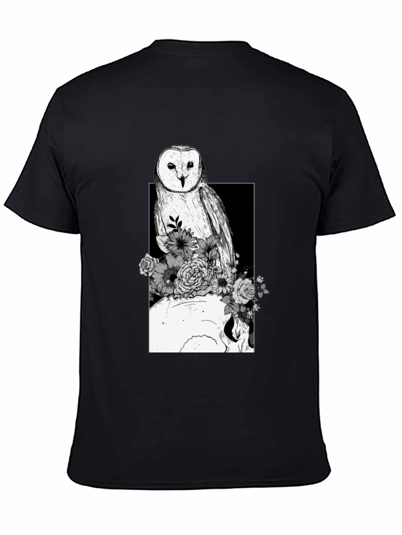 Black Owl Skull Floral Black Tee view 4
