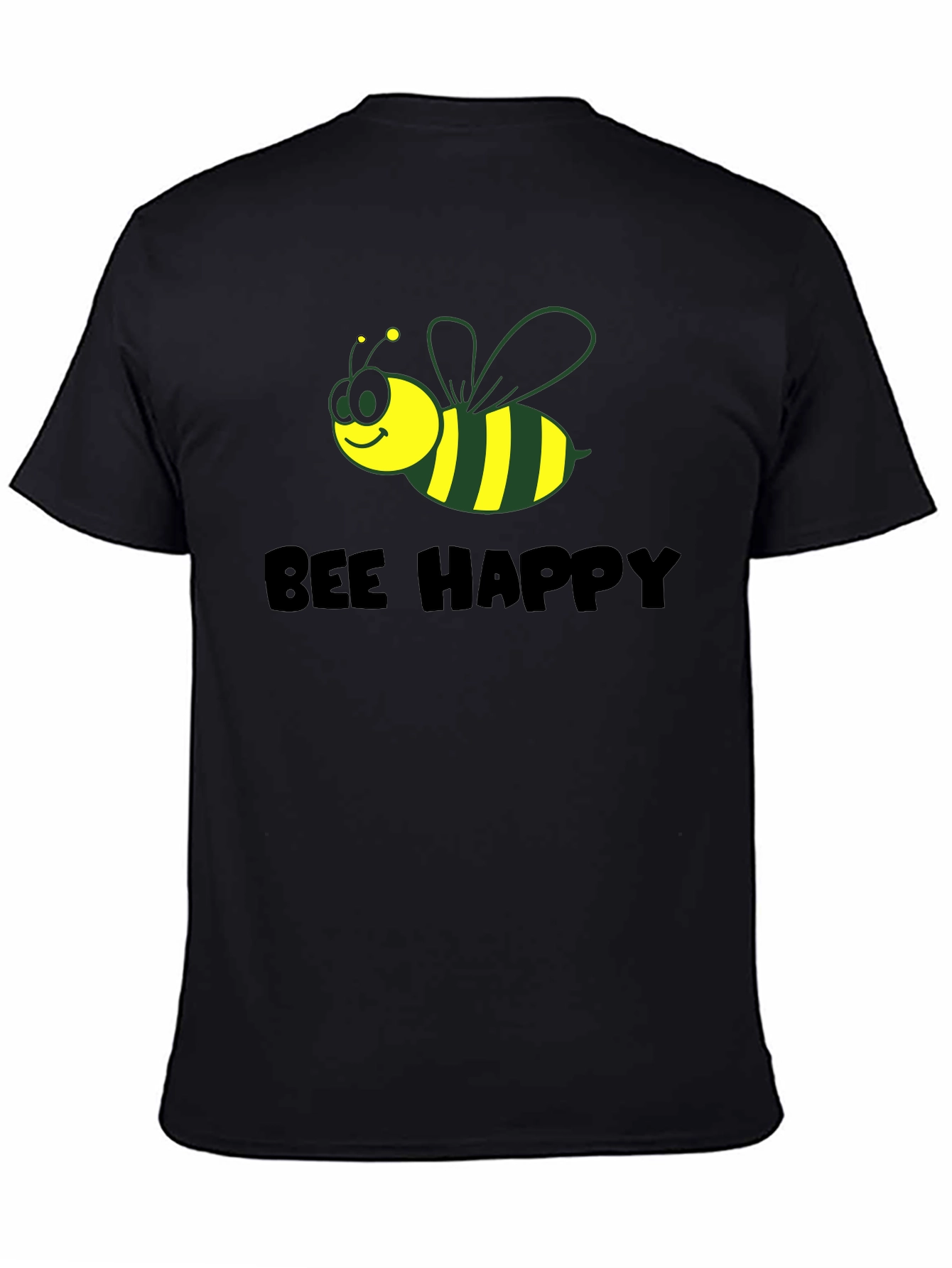 Black Bee Happy Graphic Tee - Black Cotton Comfort view 4