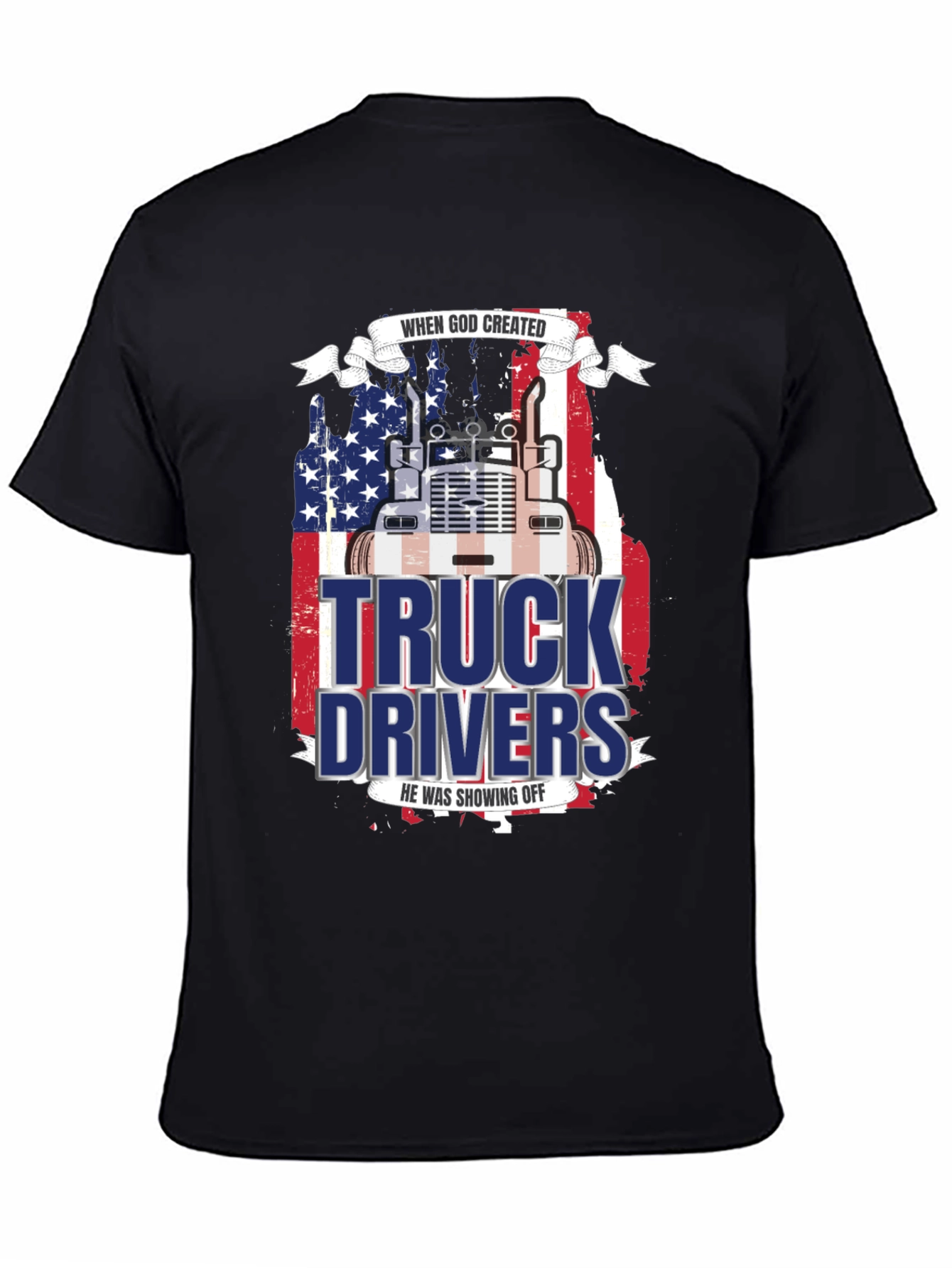 Black Trucker Pride T-Shirt - God Created Truck Drivers view 4