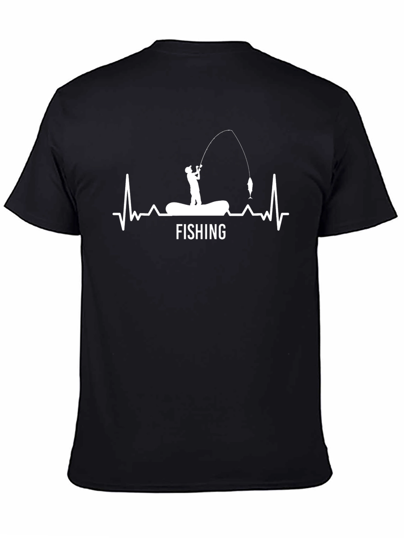 Black Fishing Heartbeat T-Shirt - Perfect for Anglers view 4