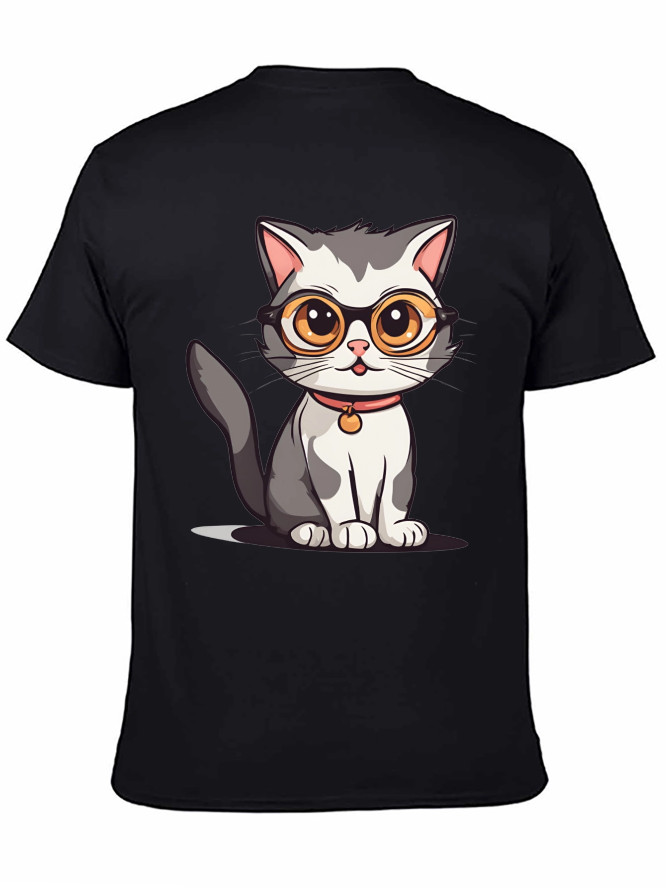 Black Cat with Glasses Graphic T-Shirt view 4