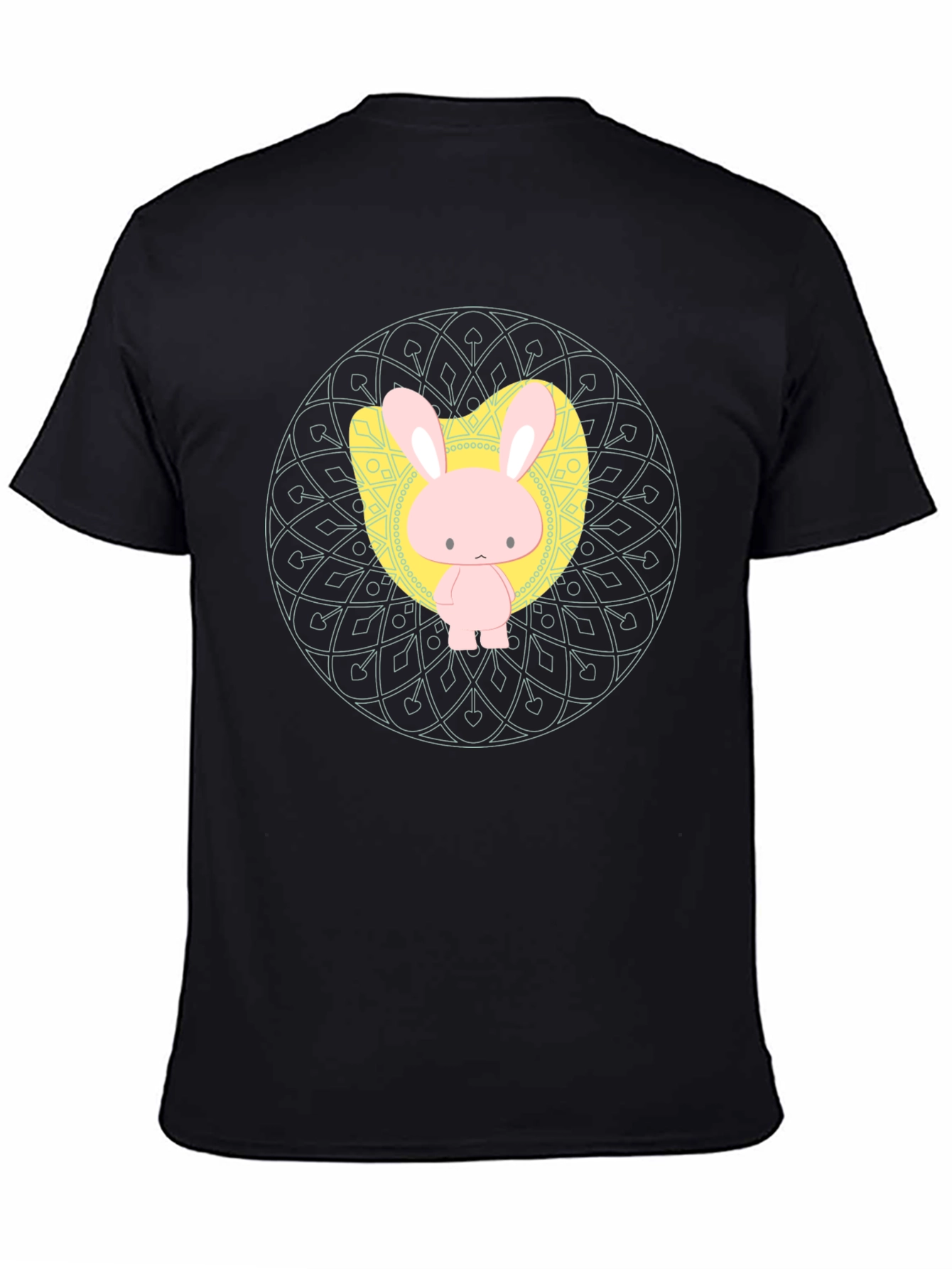 Black Cute Bunny Graphic Tee - Black Unisex T-Shirt view 4