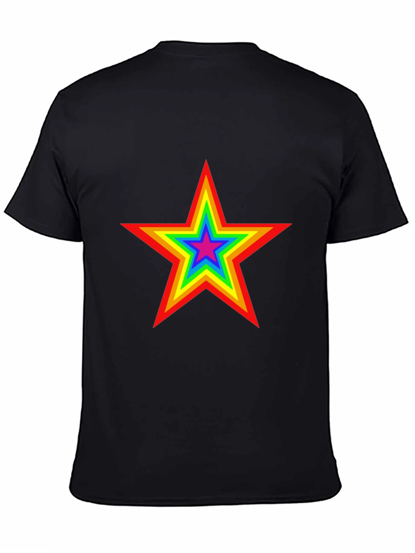 Black Rainbow Star Graphic Tee - Black Cotton T-Shirt view 4