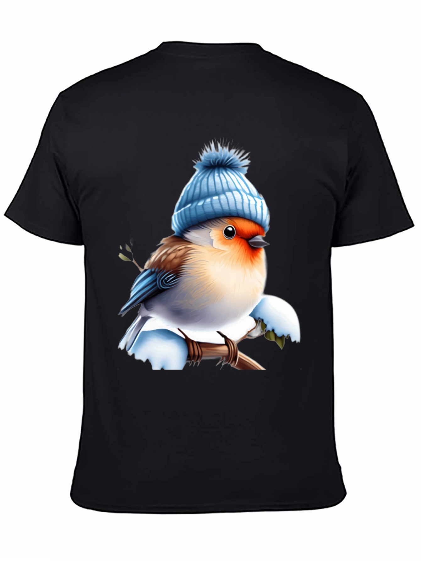 Winter Bird T-Shirt - Cute Blue Hat Design - 4