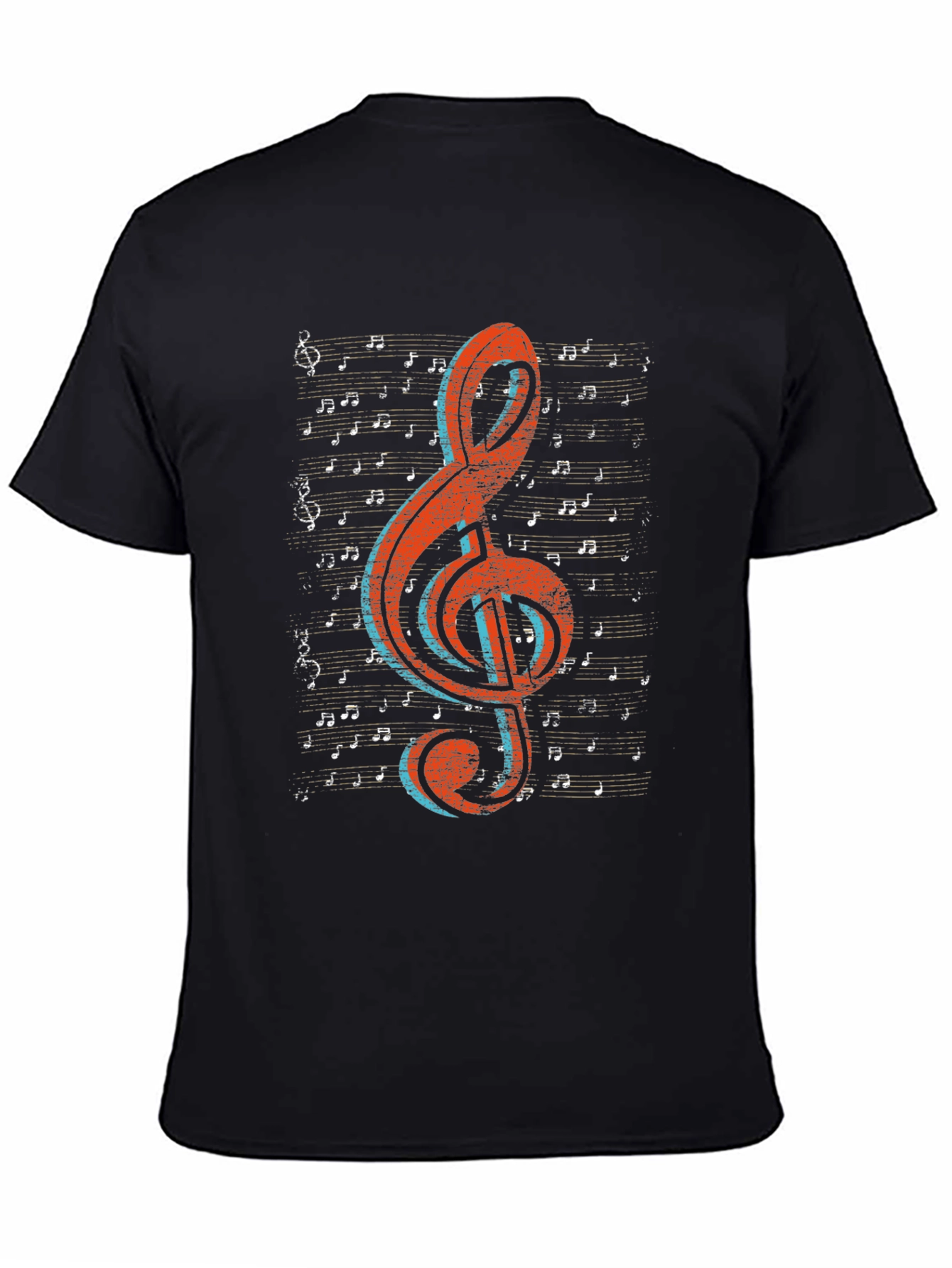 Black Music Note Graphic Tee - Treble Clef Design view 4