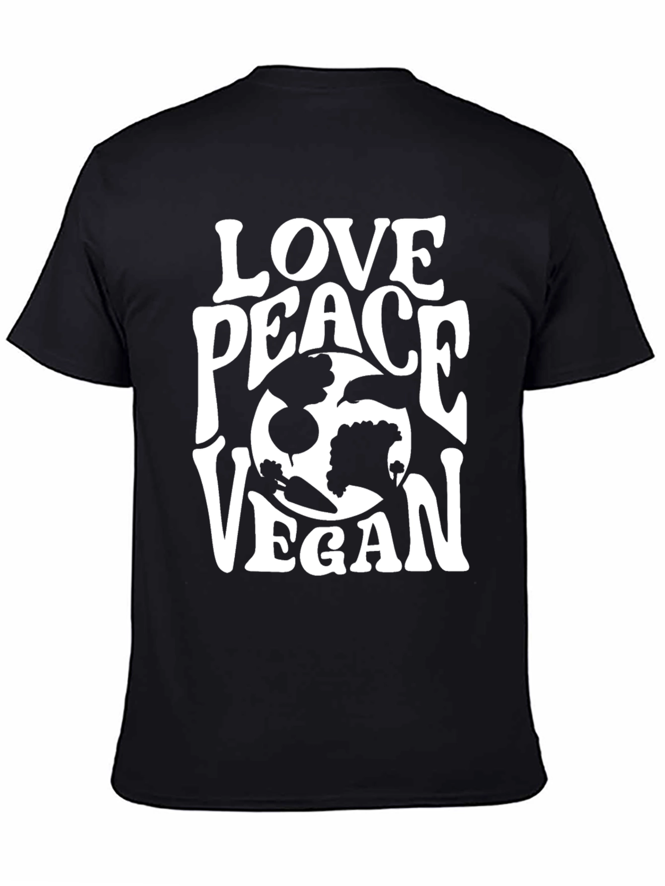 Black Love Peace Vegan T-Shirt - Black Graphic Tee view 4