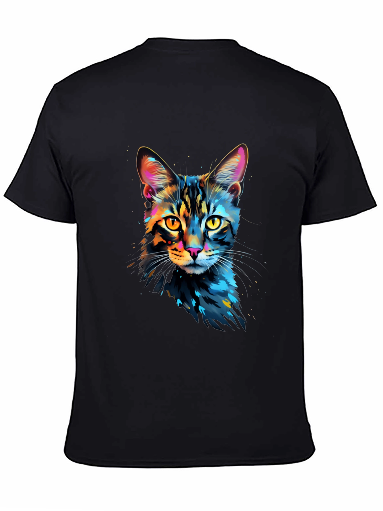 Black Colorful Cat Graphic Black T-Shirt view 4