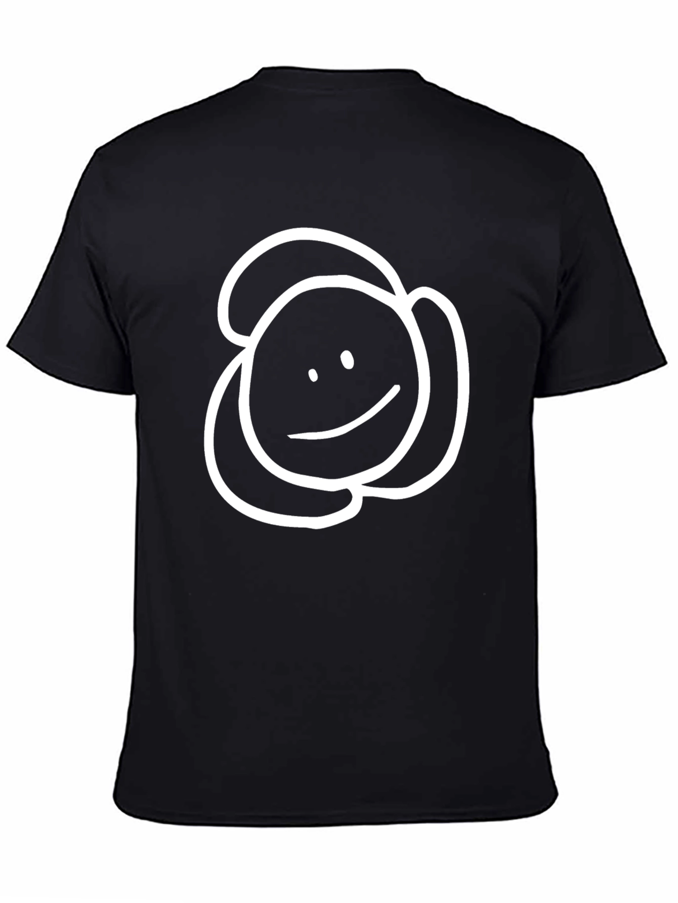 Black Simple Smiley Face Tee - Black Cotton Casual Wear view 4