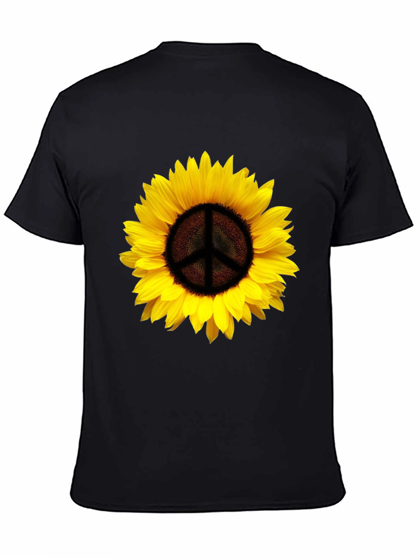 Black Sunflower Peace Sign Graphic T-Shirt - Black view 4