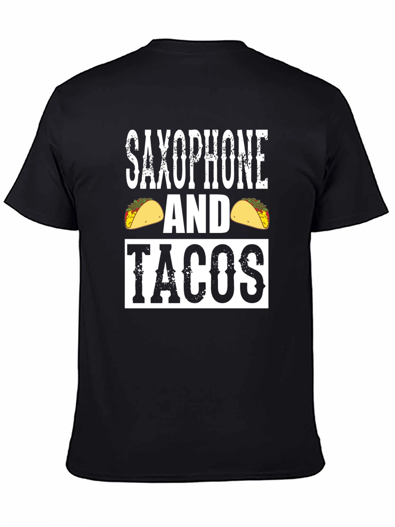 Black Saxophone and Tacos Graphic Tee - Novelty Black T-Shirt view 4