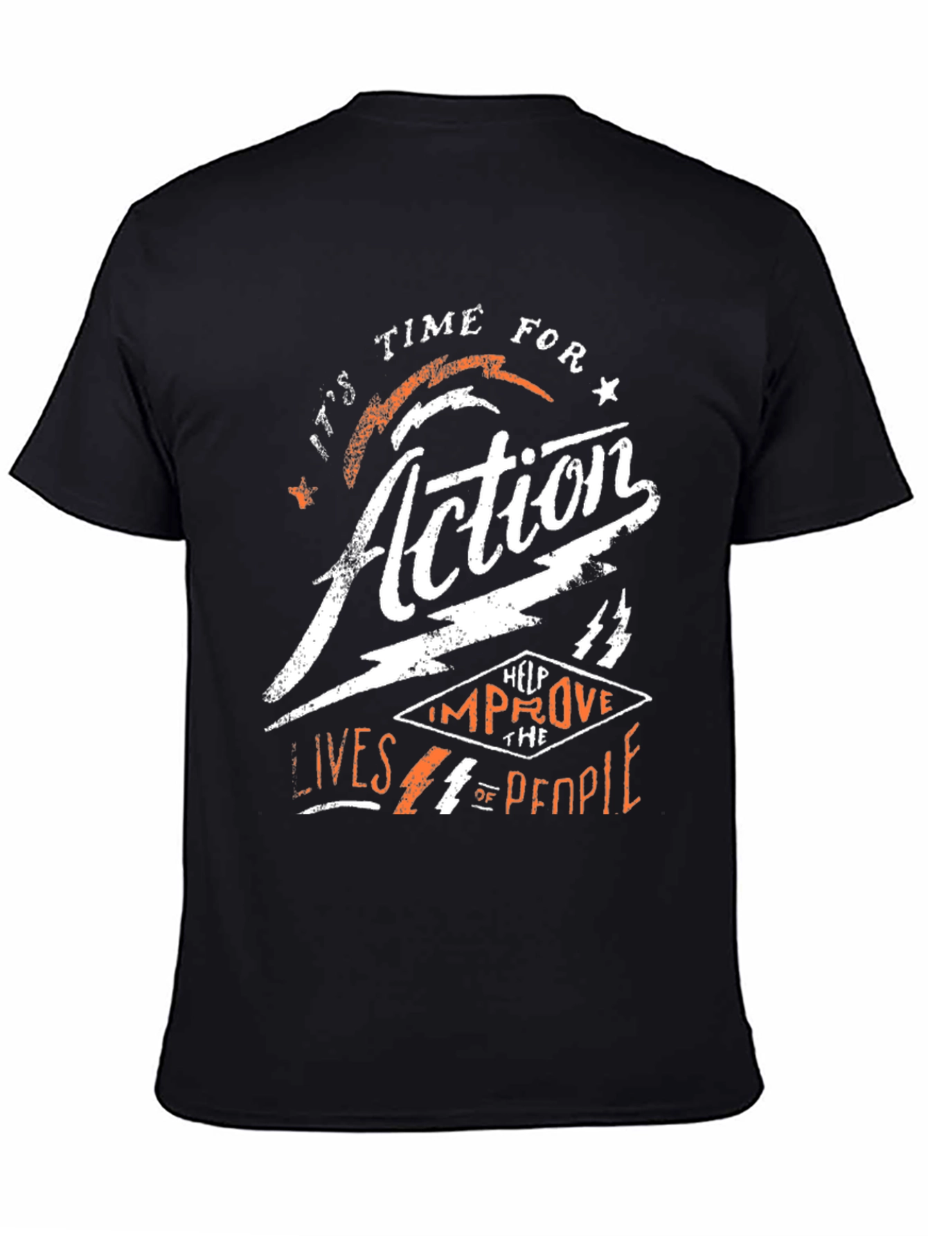 Black Time for Action Graphic Print Black T-Shirt view 4