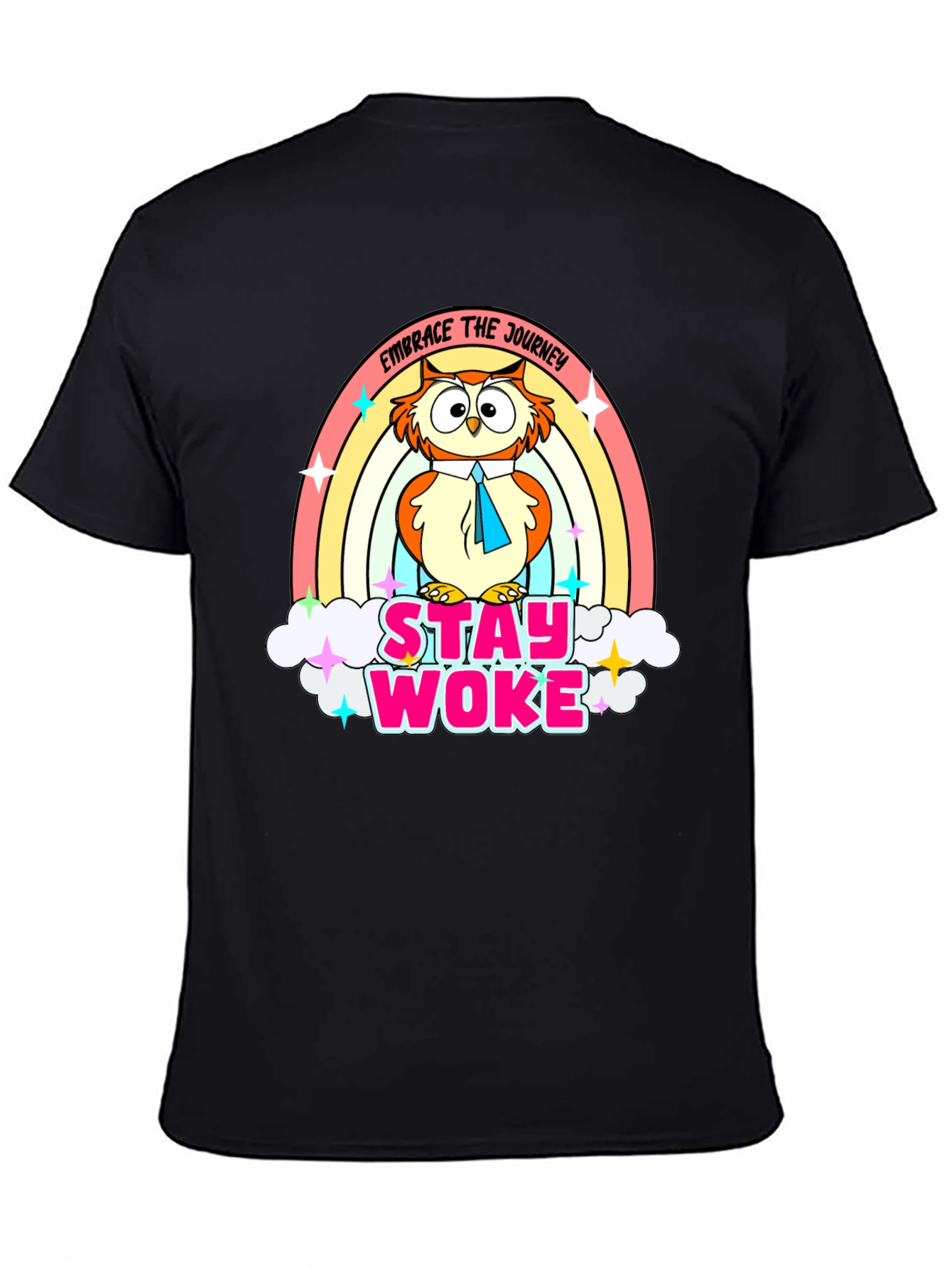 Black Stay Woke Owl Rainbow T-Shirt view 4
