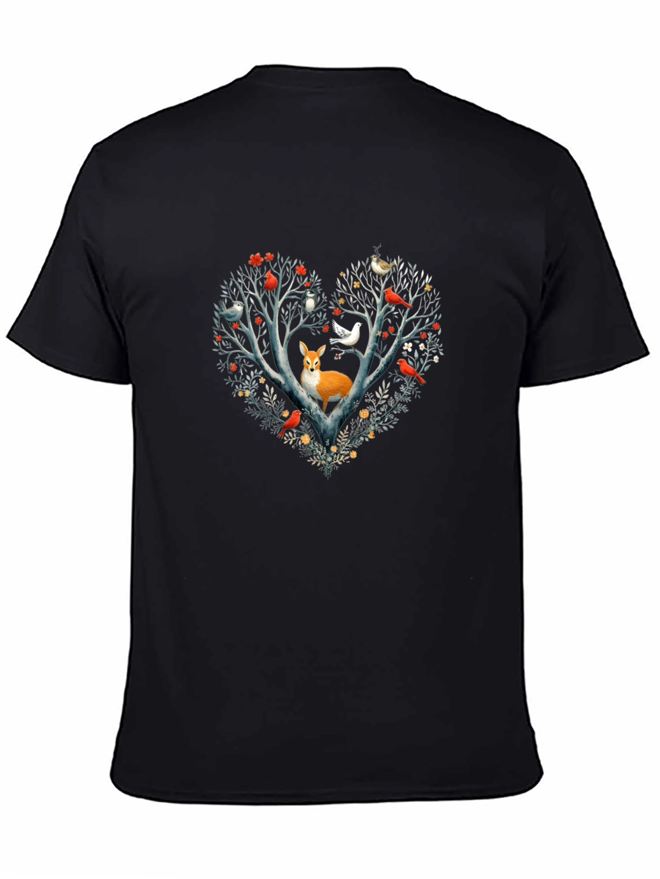Black Fox & Bird Heart Tree Graphic Tee view 4