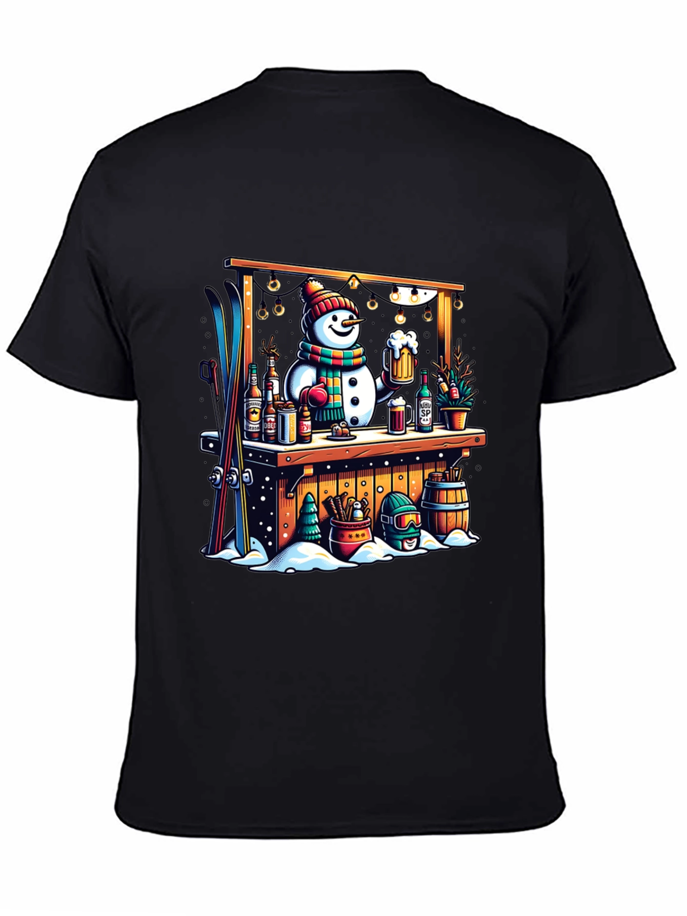 Black Snowman Bar Winter T-Shirt view 4