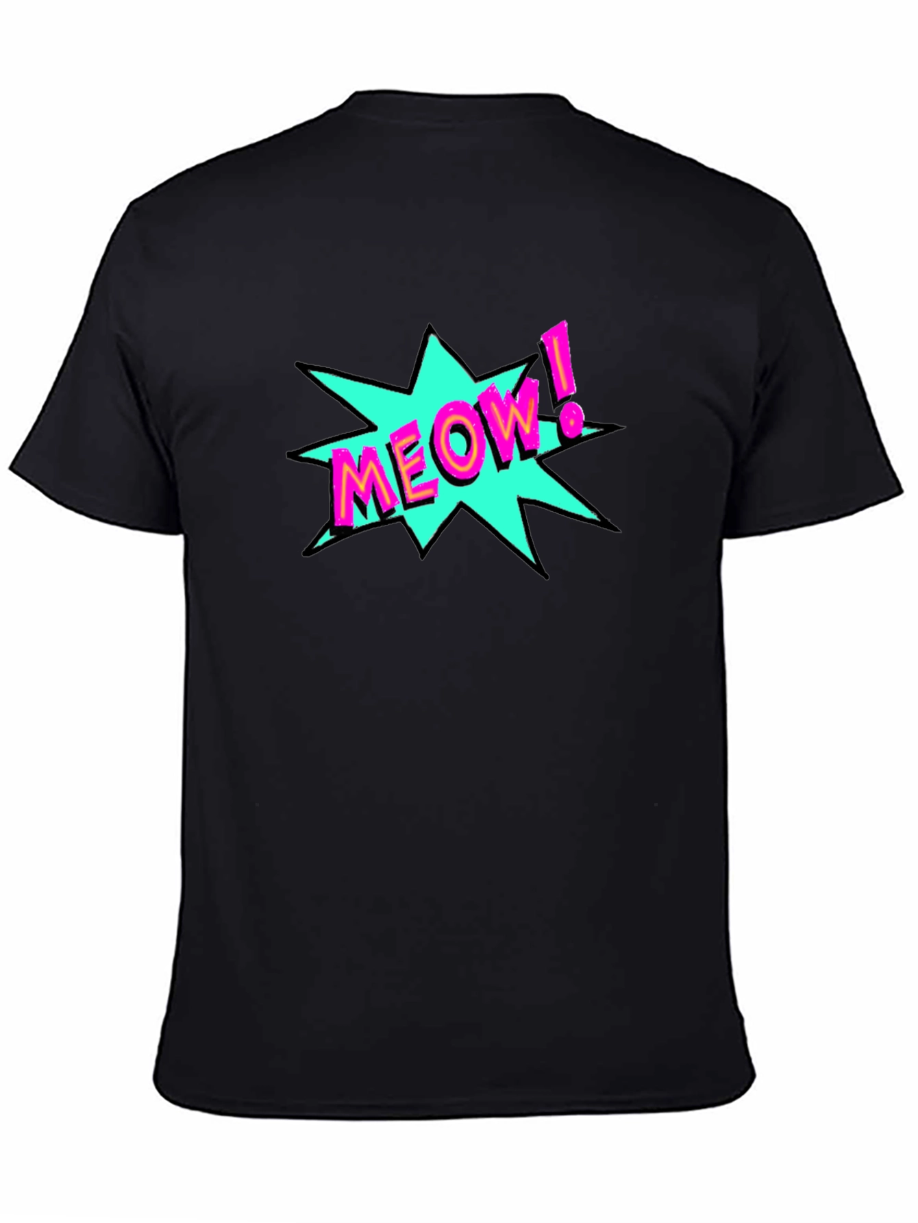 Black Meow! Pop Art Graphic Print Black T-Shirt view 4