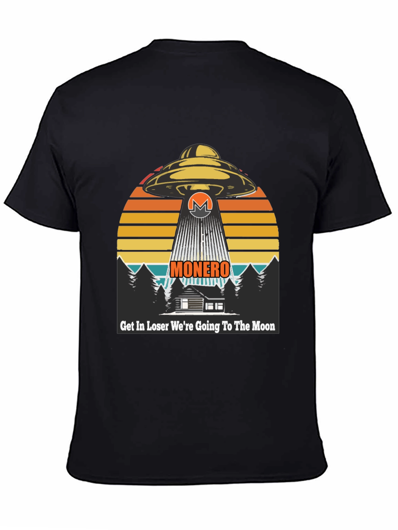 Black Monero UFO Abduction T-Shirt - Crypto to the Moon! view 4