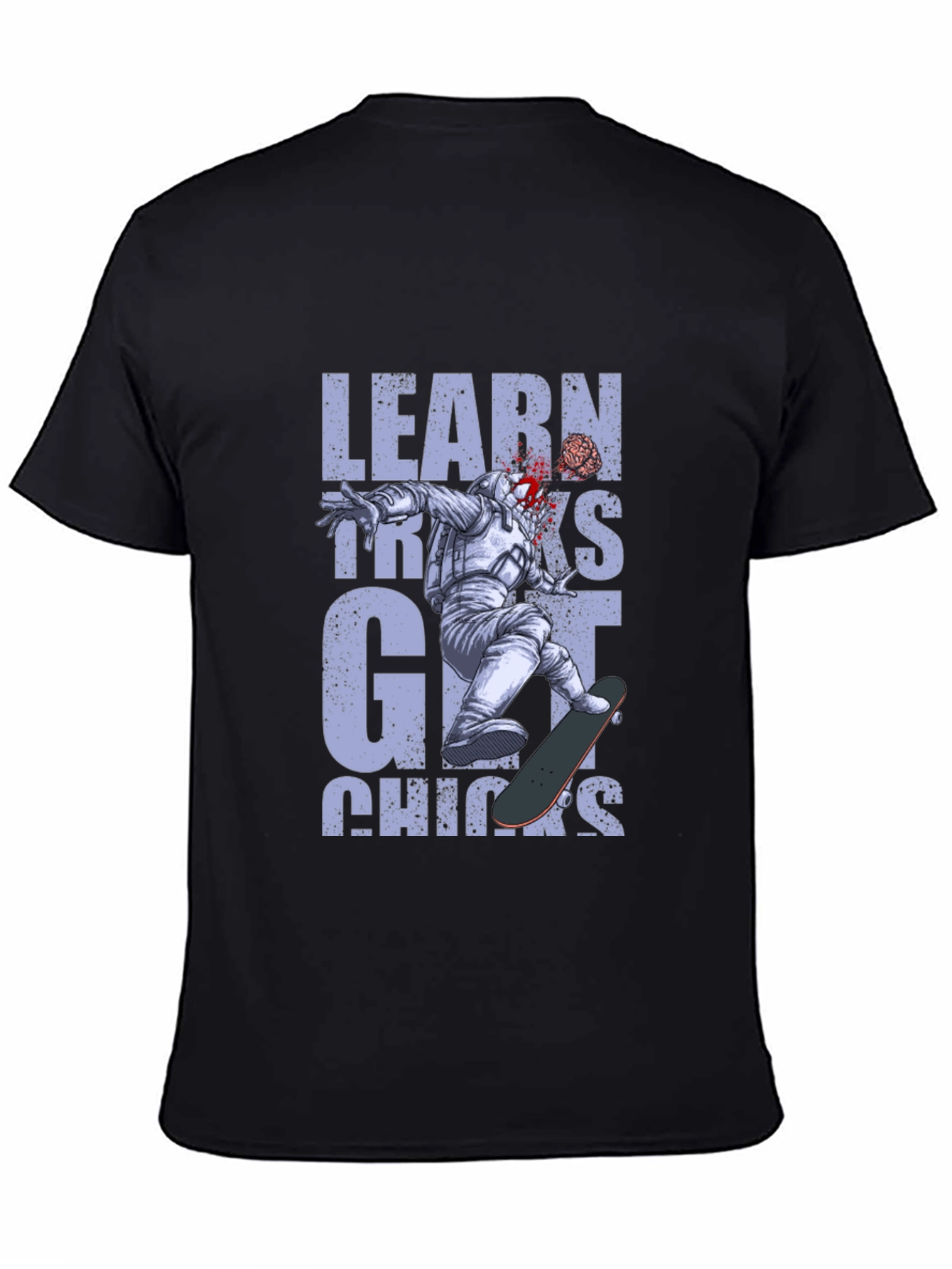 Black Learn Tricks Get Chicks Graphic Tee - Astronaut Skateboard view 4
