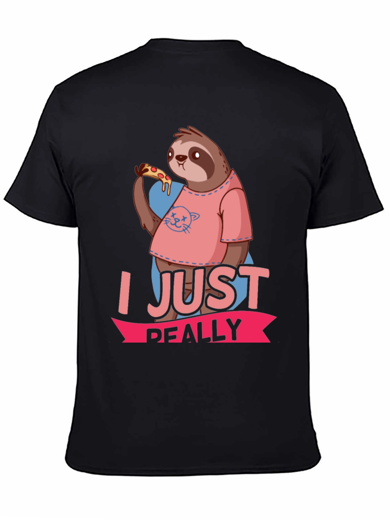 Black Sloth Pizza Lover T-Shirt - Funny Graphic Tee view 4