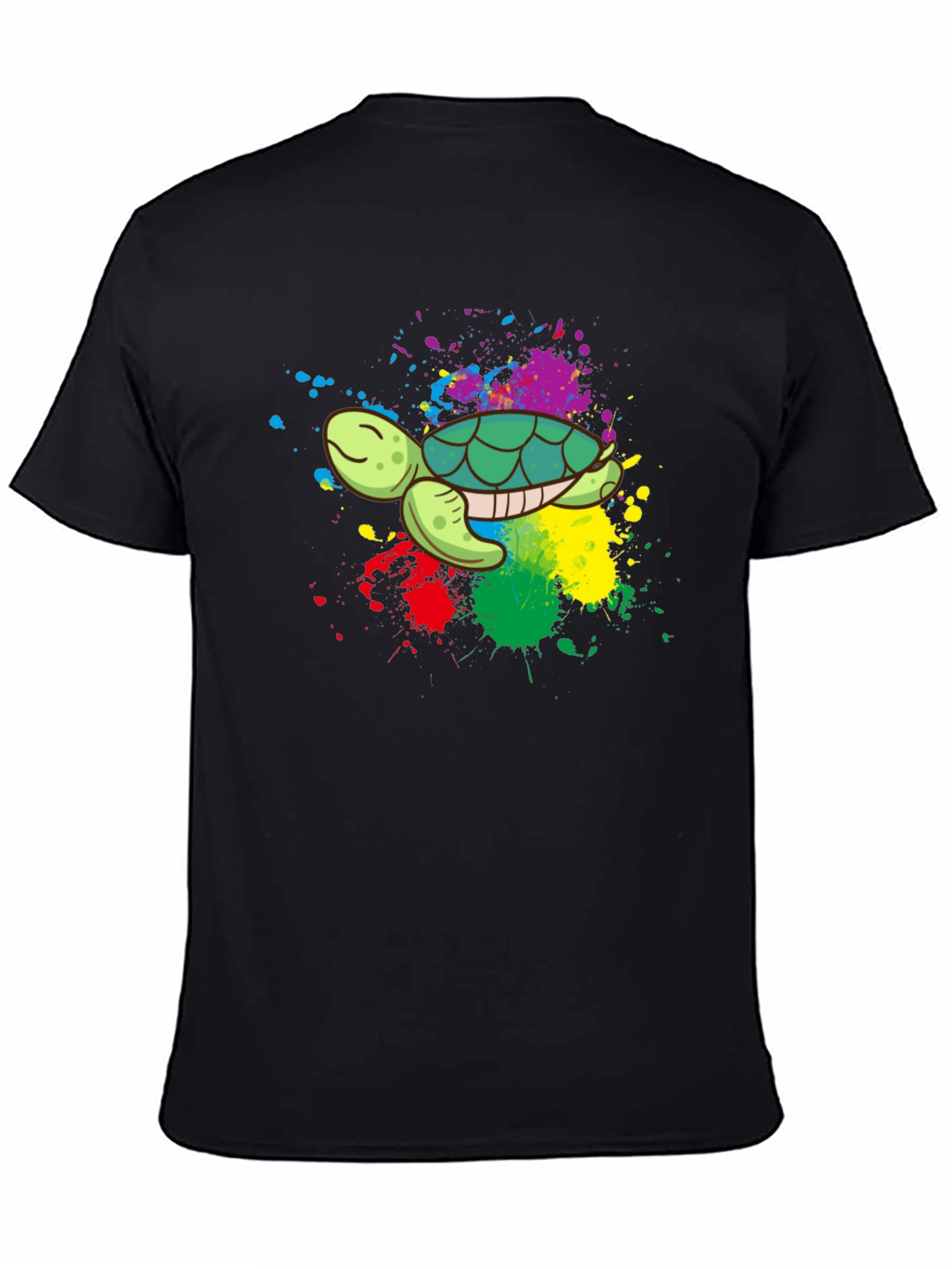 Black Colorful Turtle Graphic Tee - Black Cotton Blend view 4