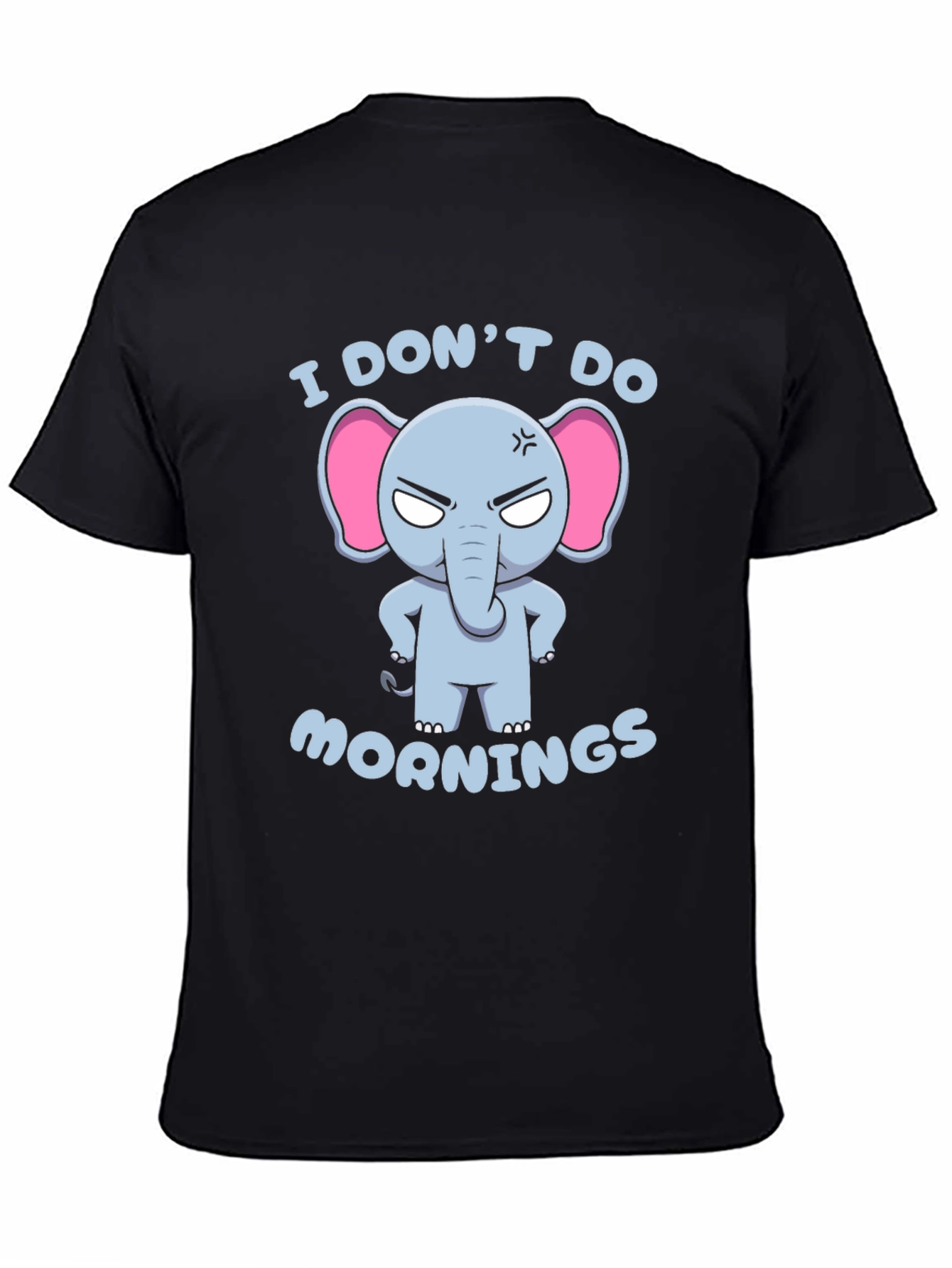 Black Funny Elephant Graphic T-Shirt - I Don't Do Mornings view 4