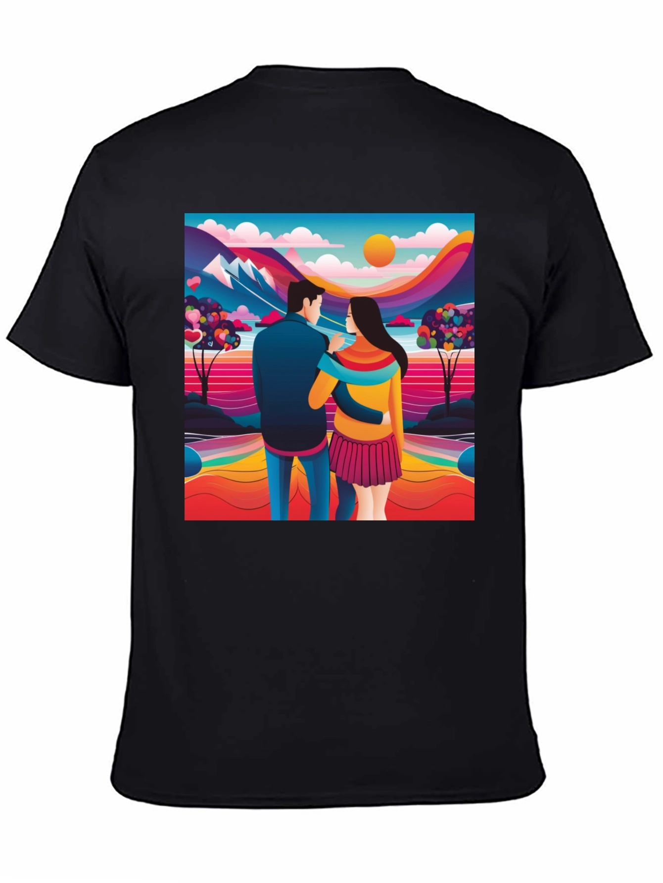 Black Couple's Colorful Landscape Tee view 4
