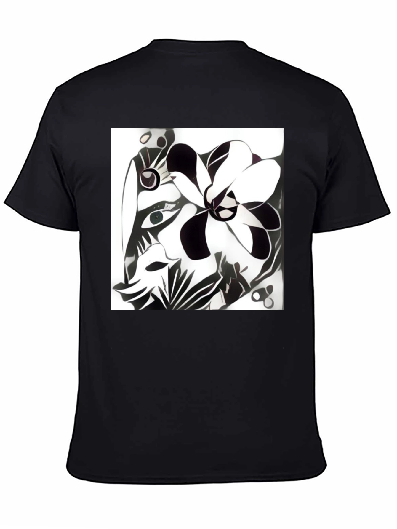 Black Abstract Floral Graphic Tee - Unisex Cotton Blend view 4