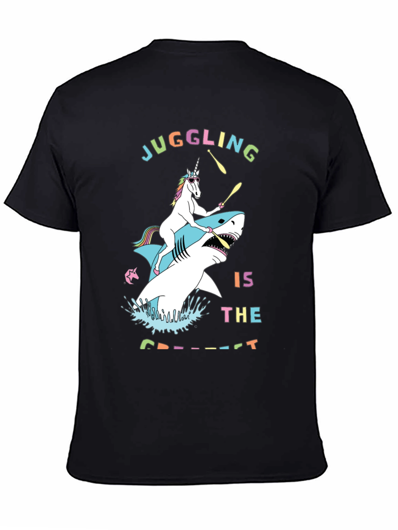 Black Juggling Unicorn Shark Graphic Tee view 4