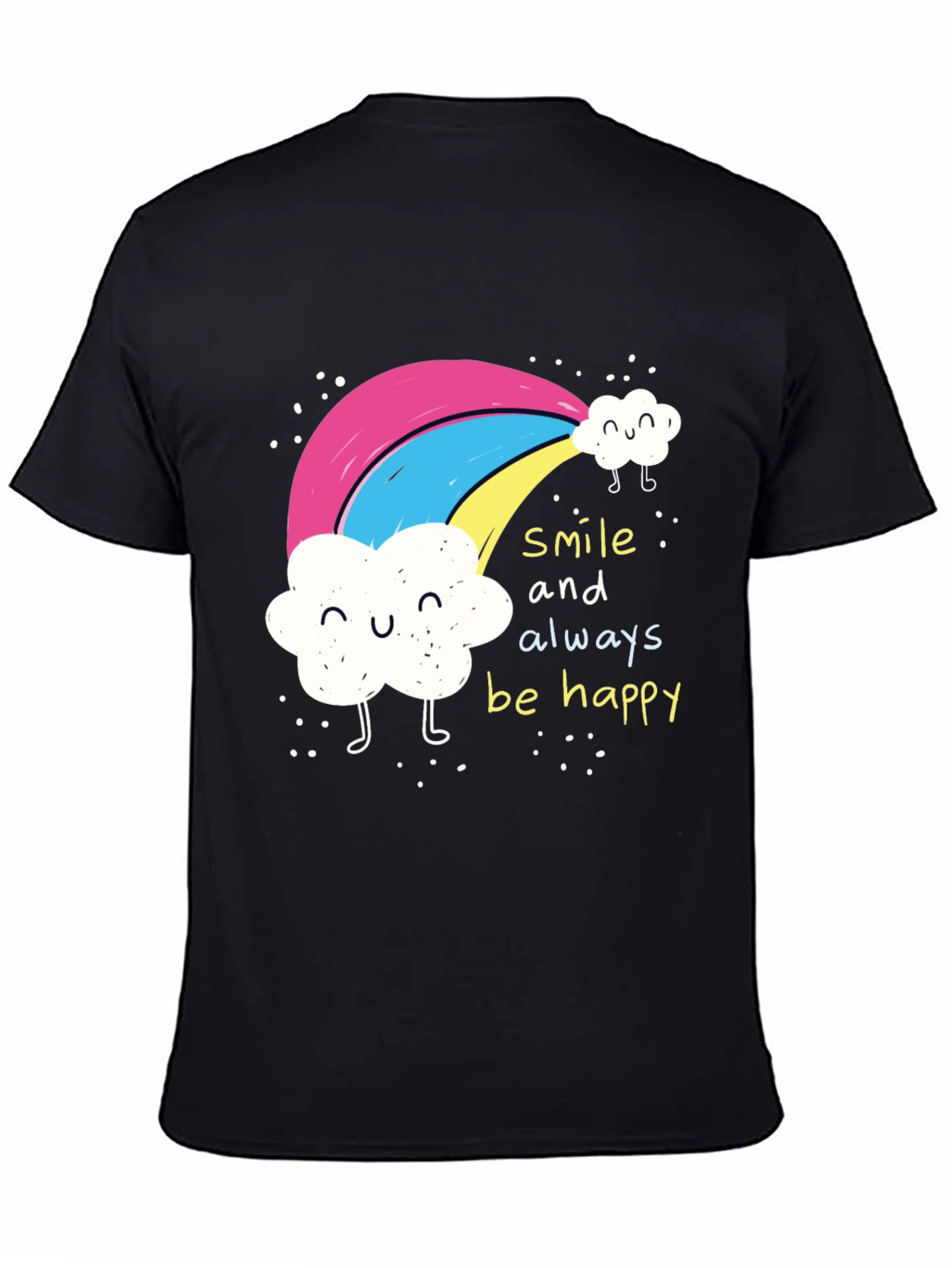 Black Smile Always Happy Rainbow Graphic Tee - Black view 4