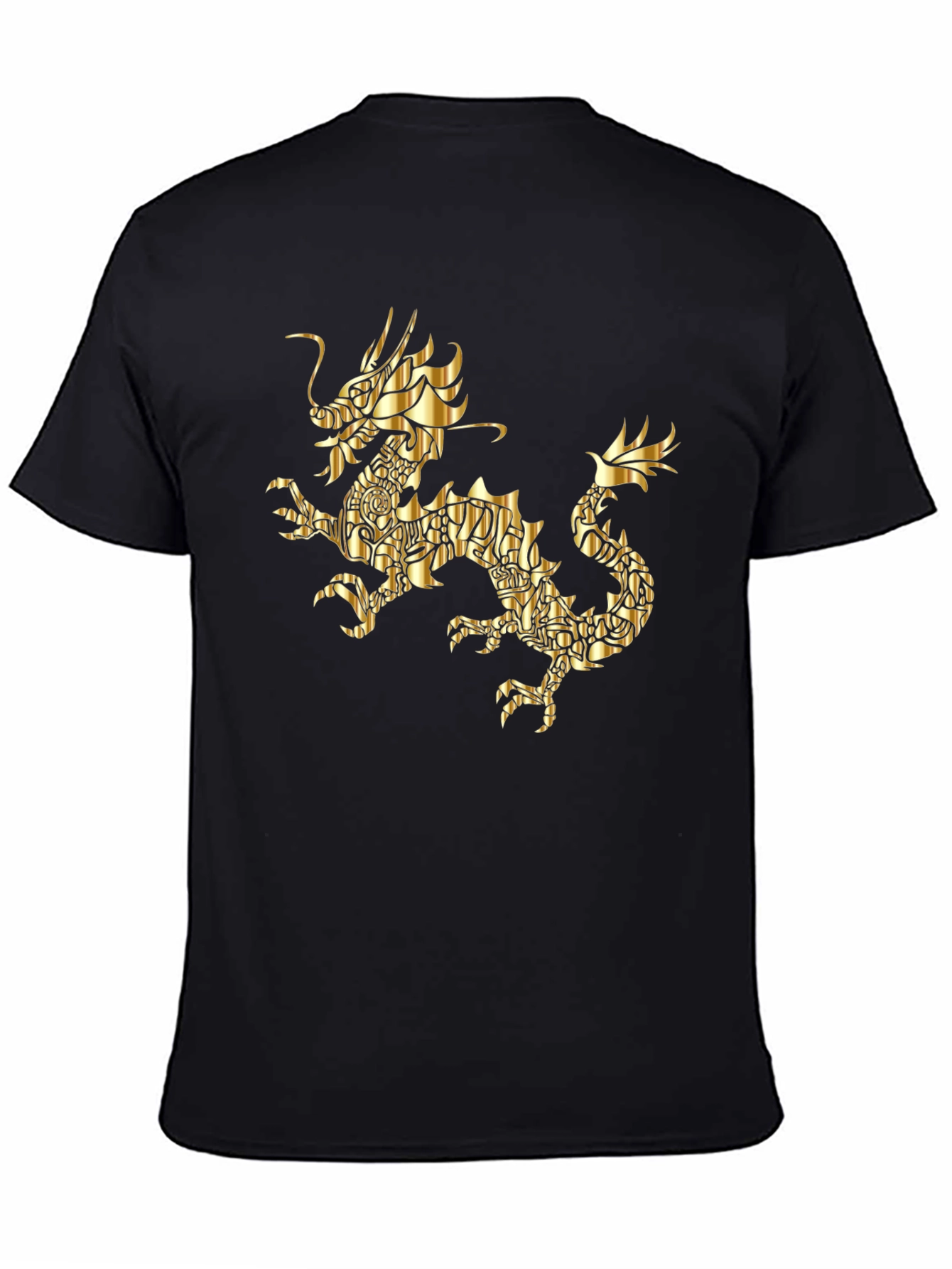 Black Golden Dragon Graphic Print Black T-Shirt view 4