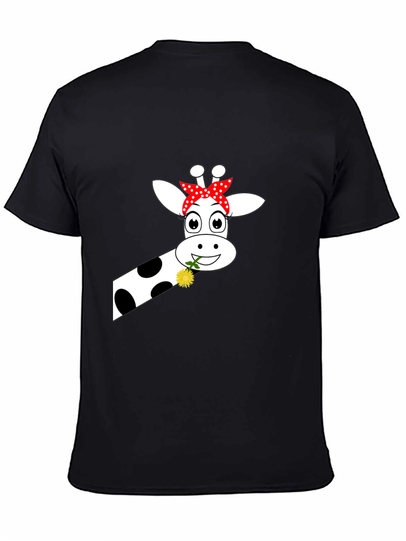 Black Giraffe with Flower Graphic Tee - Black view 4