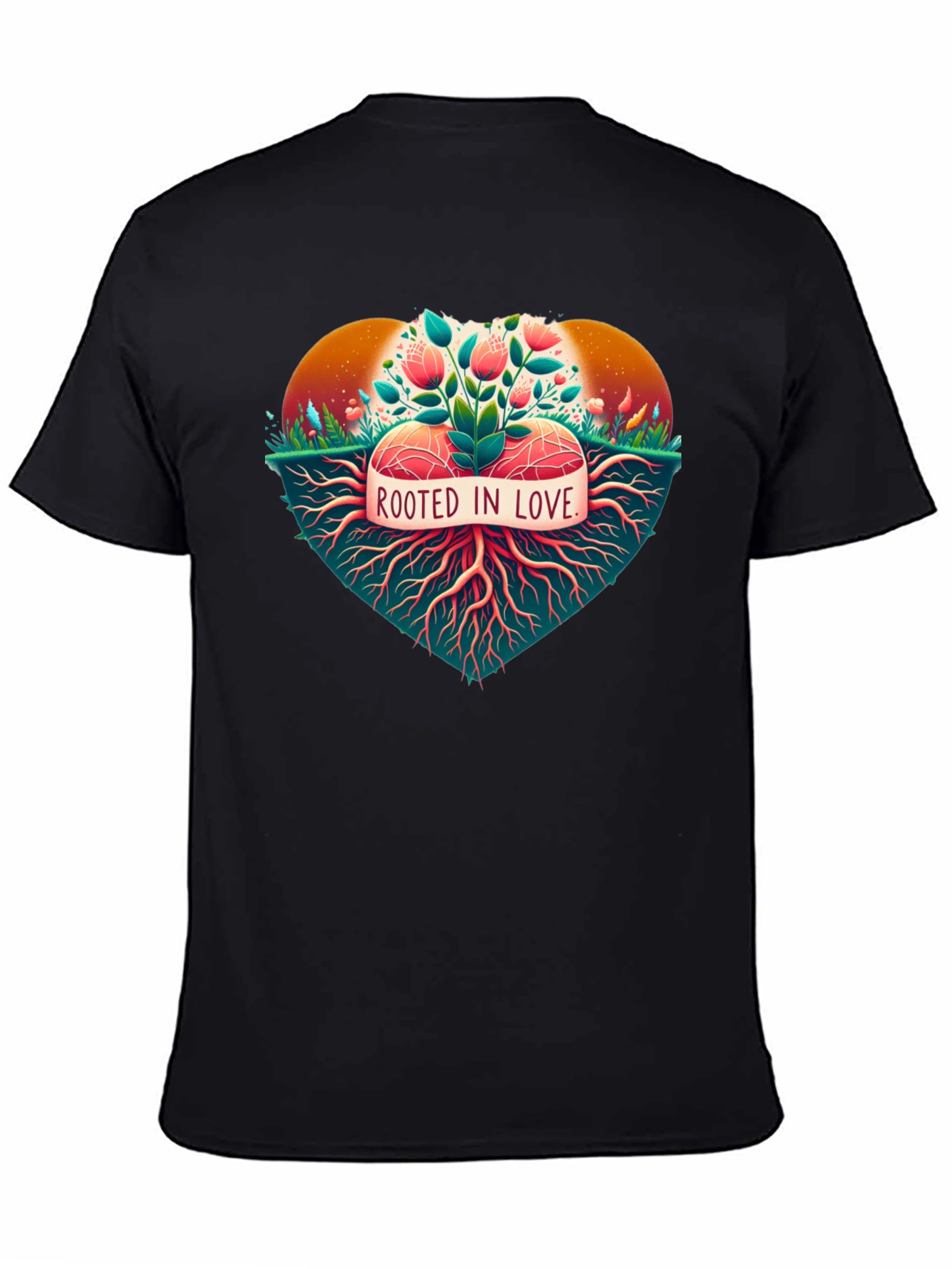 Black Rooted in Love Graphic Tee - Nature Heart Design view 4