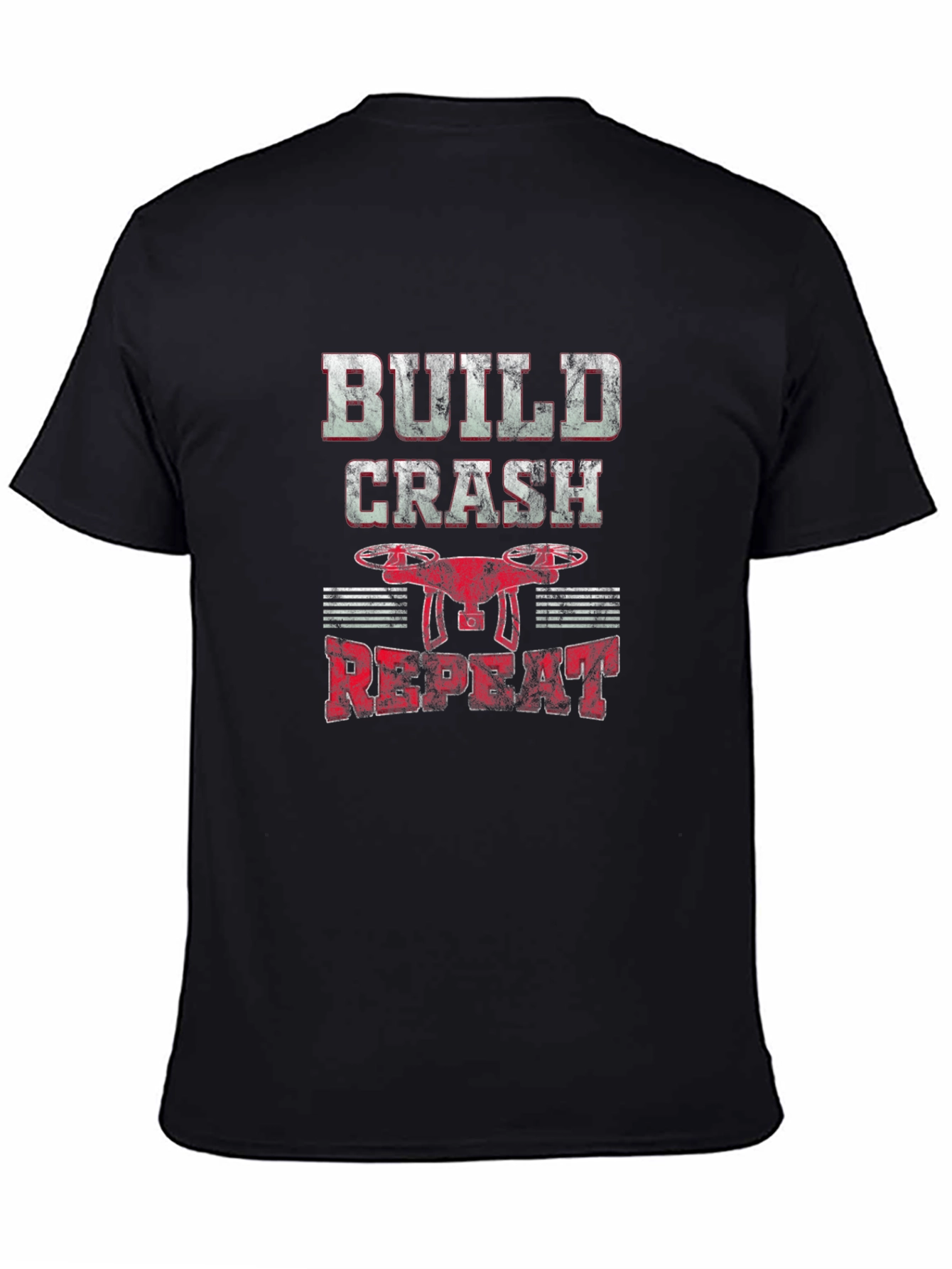 Black Build Crash Repeat Drone T-Shirt view 4